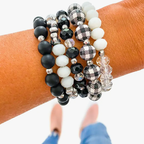 White Buffalo Plaid Silver Bracelet Stack