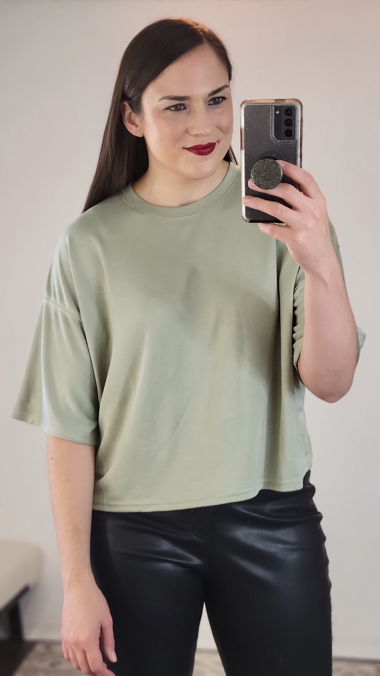 Soft Olive Modal Relaxed Crop Top "Caroline"