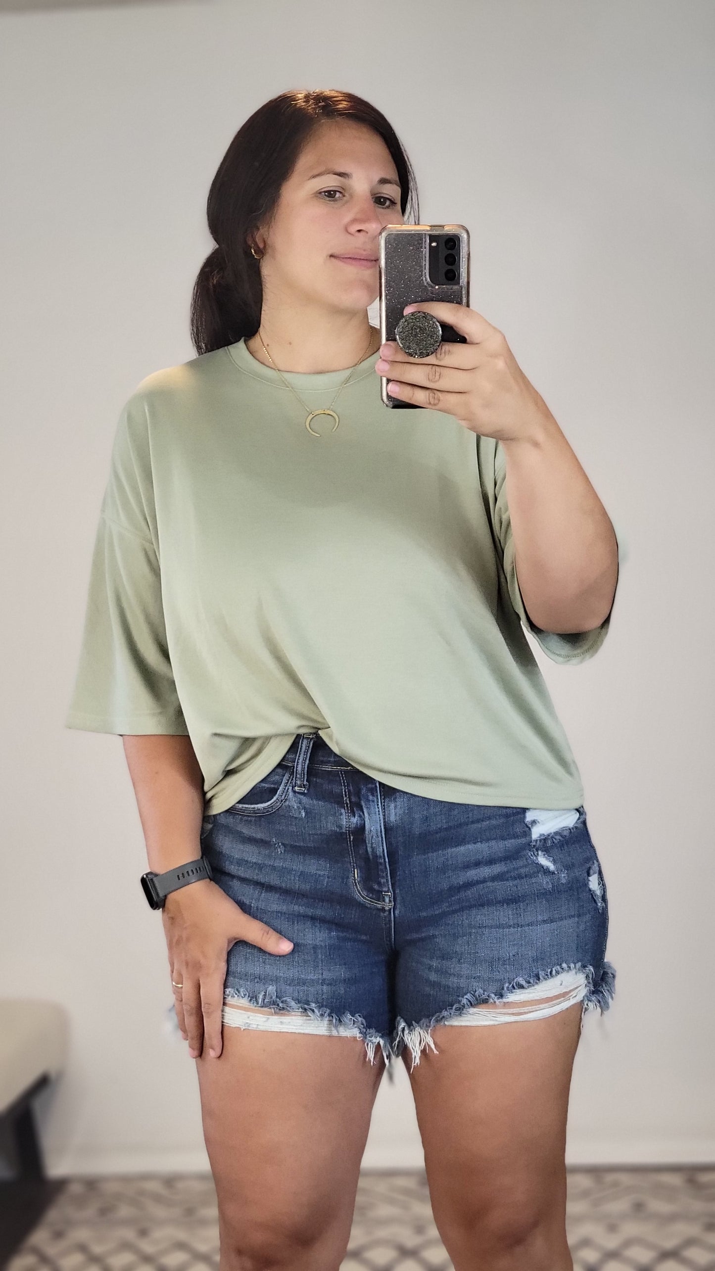 Soft Olive Modal Relaxed Crop Top "Caroline"