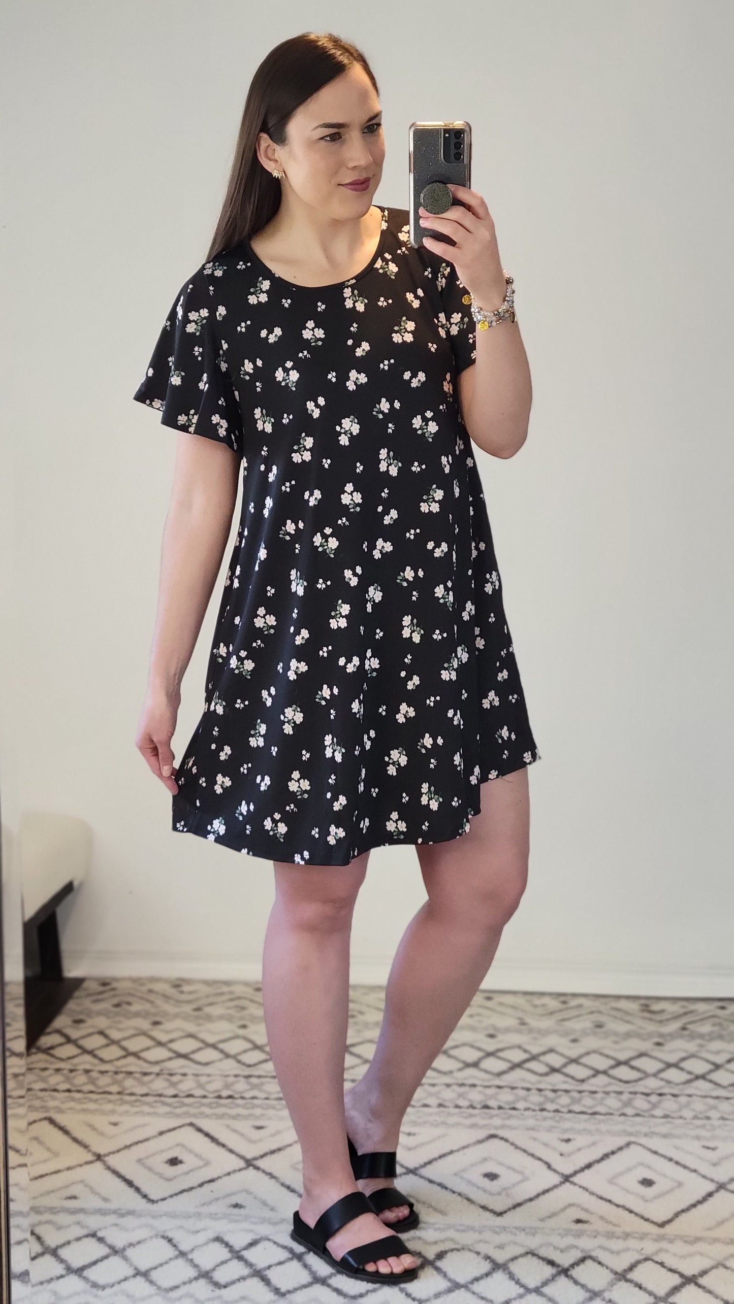 Black Floral Mini Dress with Pockets "Ellen"