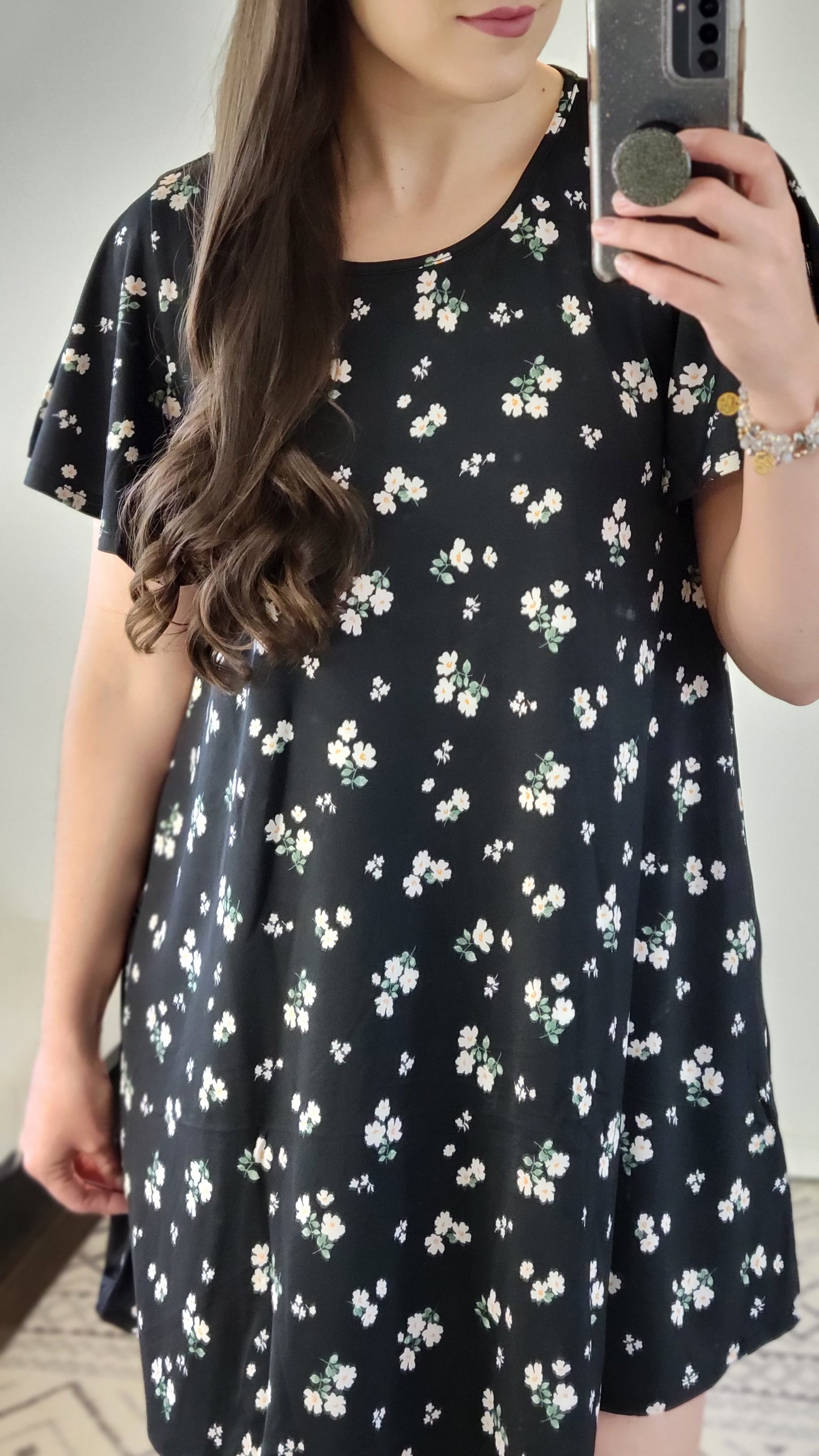 Black Floral Mini Dress with Pockets "Ellen"