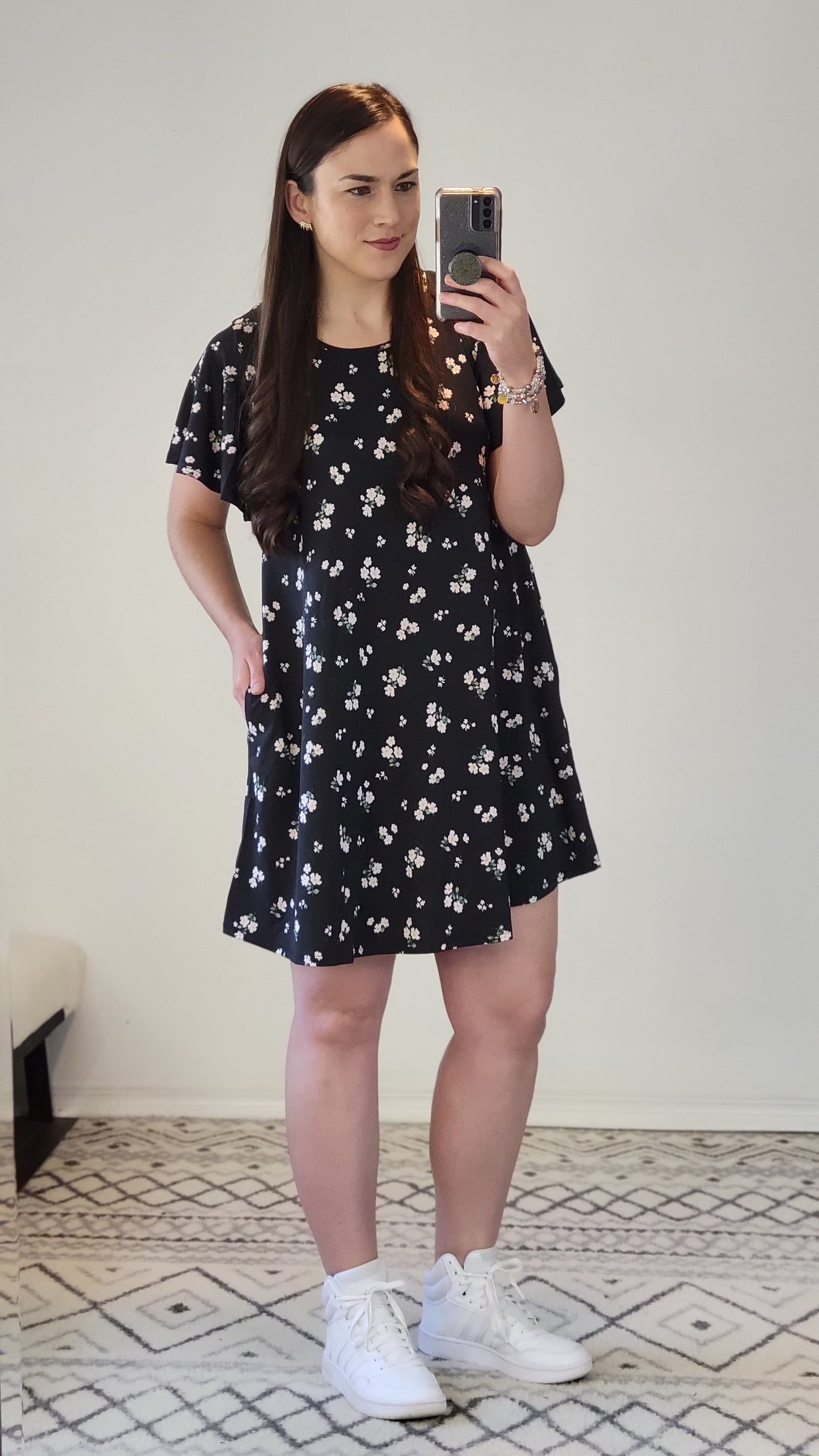 Black Floral Mini Dress with Pockets "Ellen"