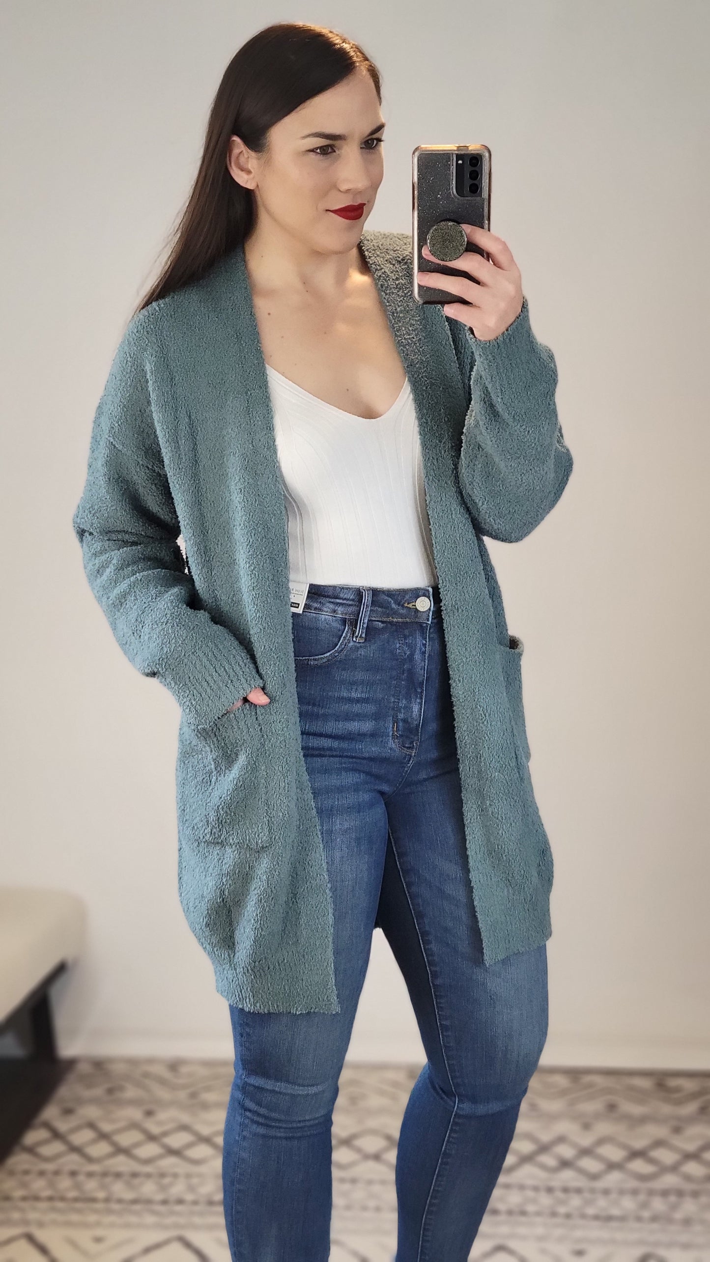 Muted Jade Soft Cardigan with Pockets "Esther"