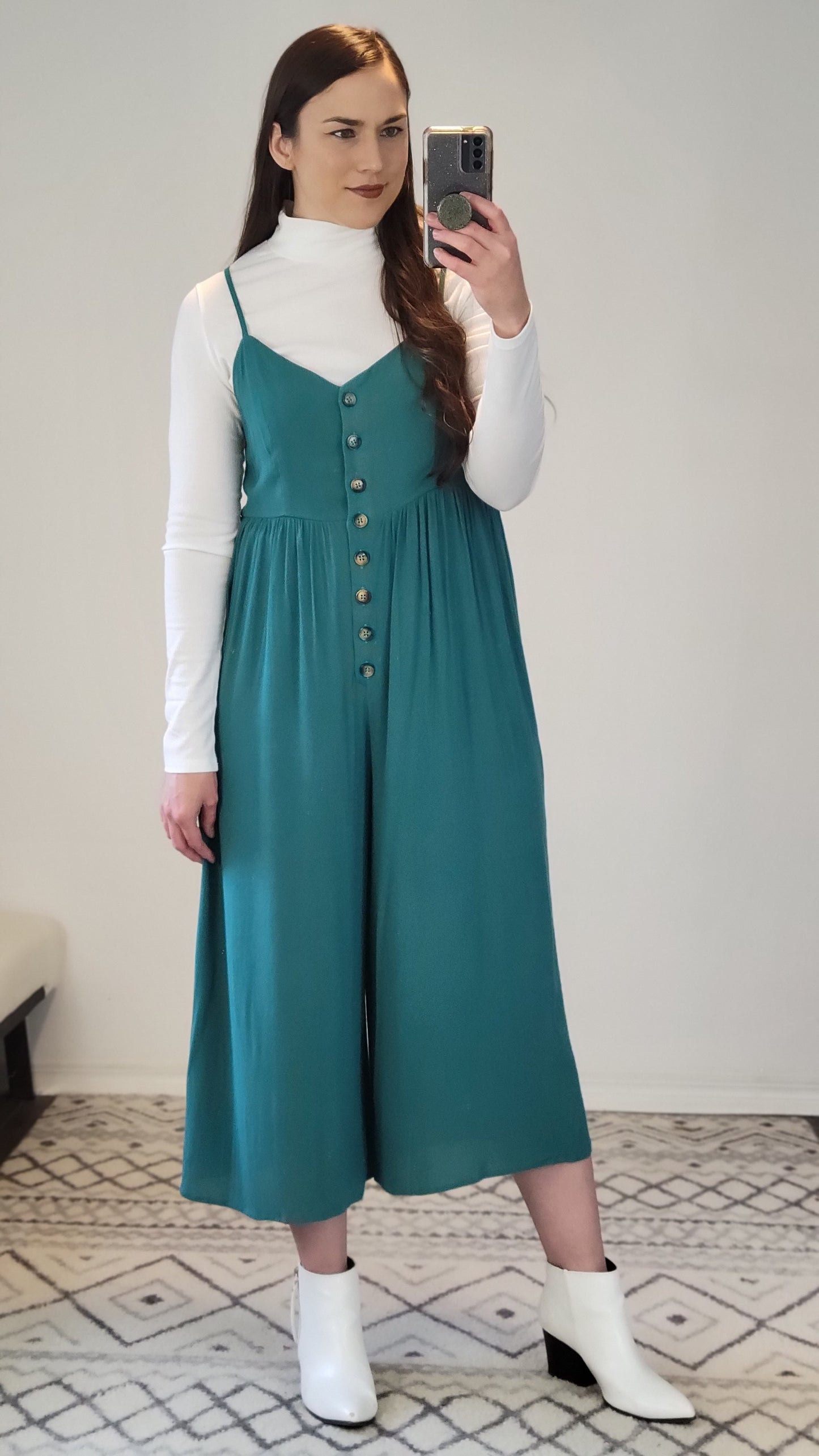 Jade Button Down Rayon Crepe Jumpsuit "Jackie"