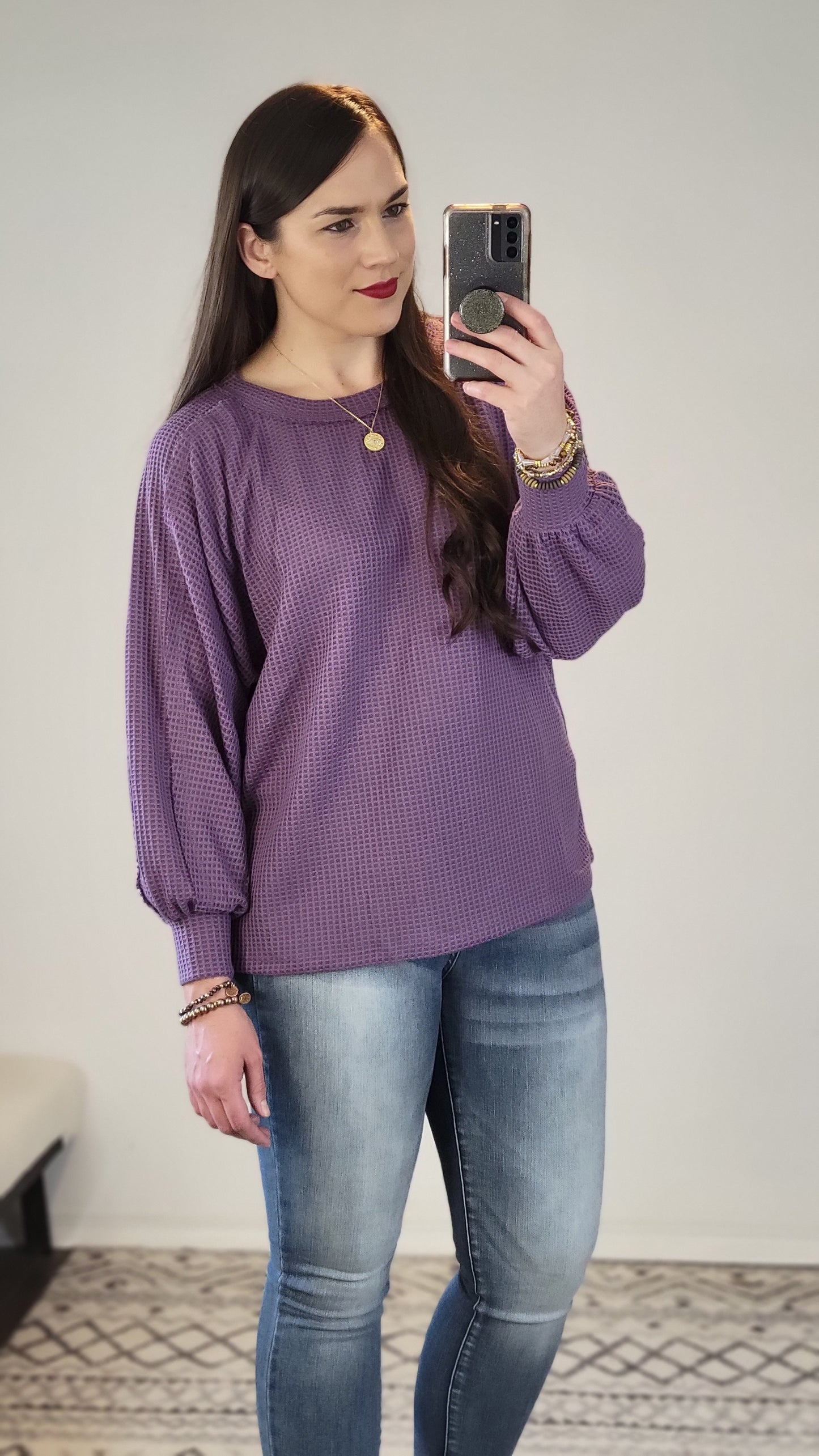Purple Waffle Relaxed Long Sleeve Top "Paris"