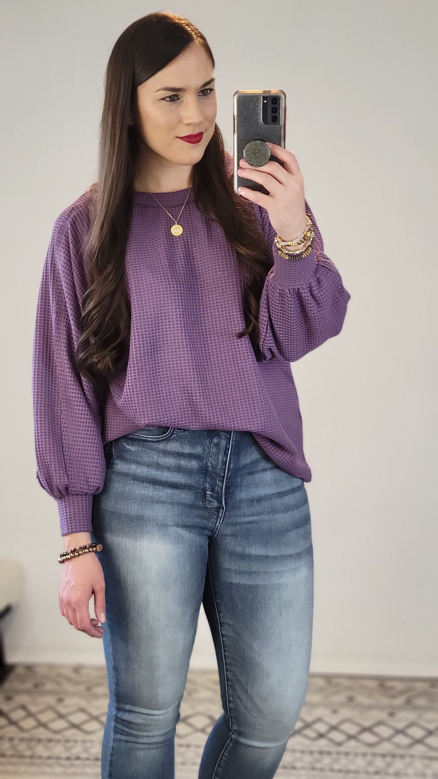 Purple Waffle Relaxed Long Sleeve Top "Paris"