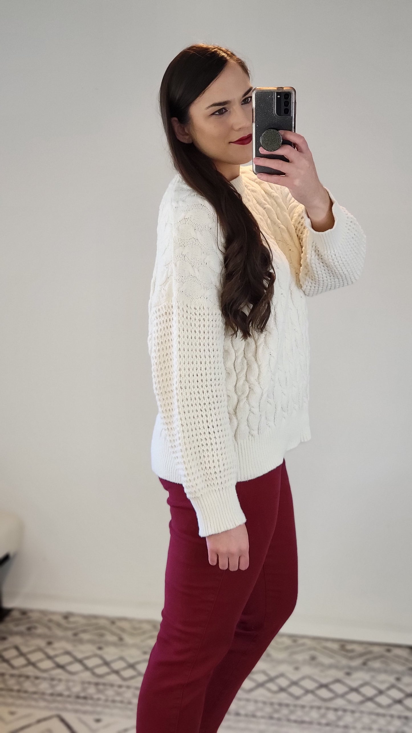 Cream Contrast Pattern Pullover Sweater "Anya"