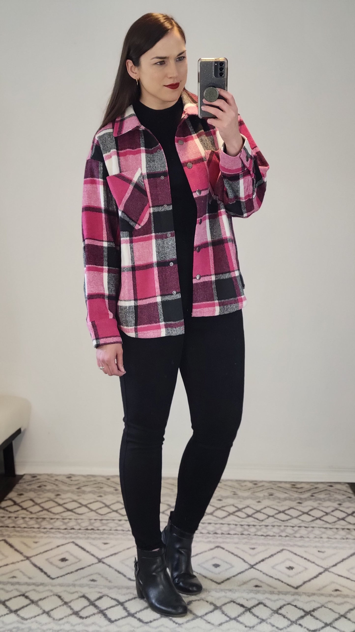 Hot Pink Plaid Shacket "Cher"
