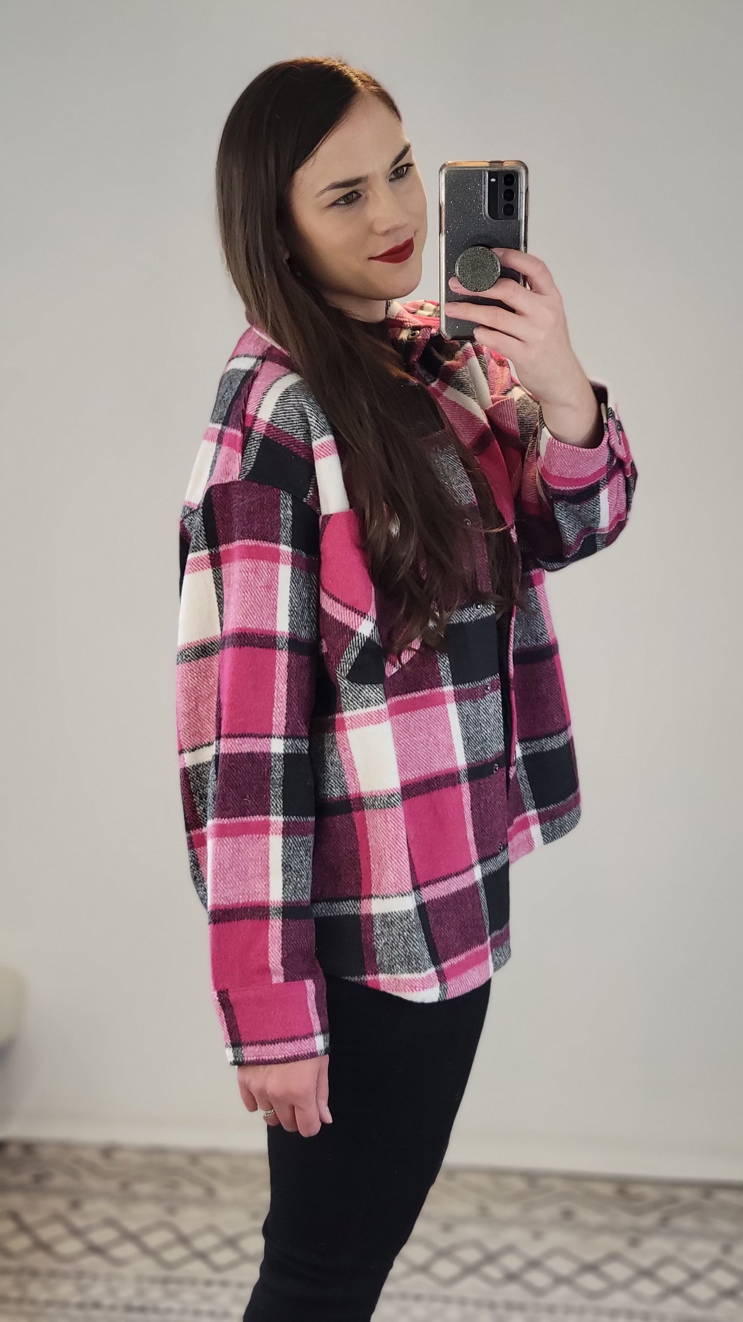 Hot Pink Plaid Shacket "Cher"