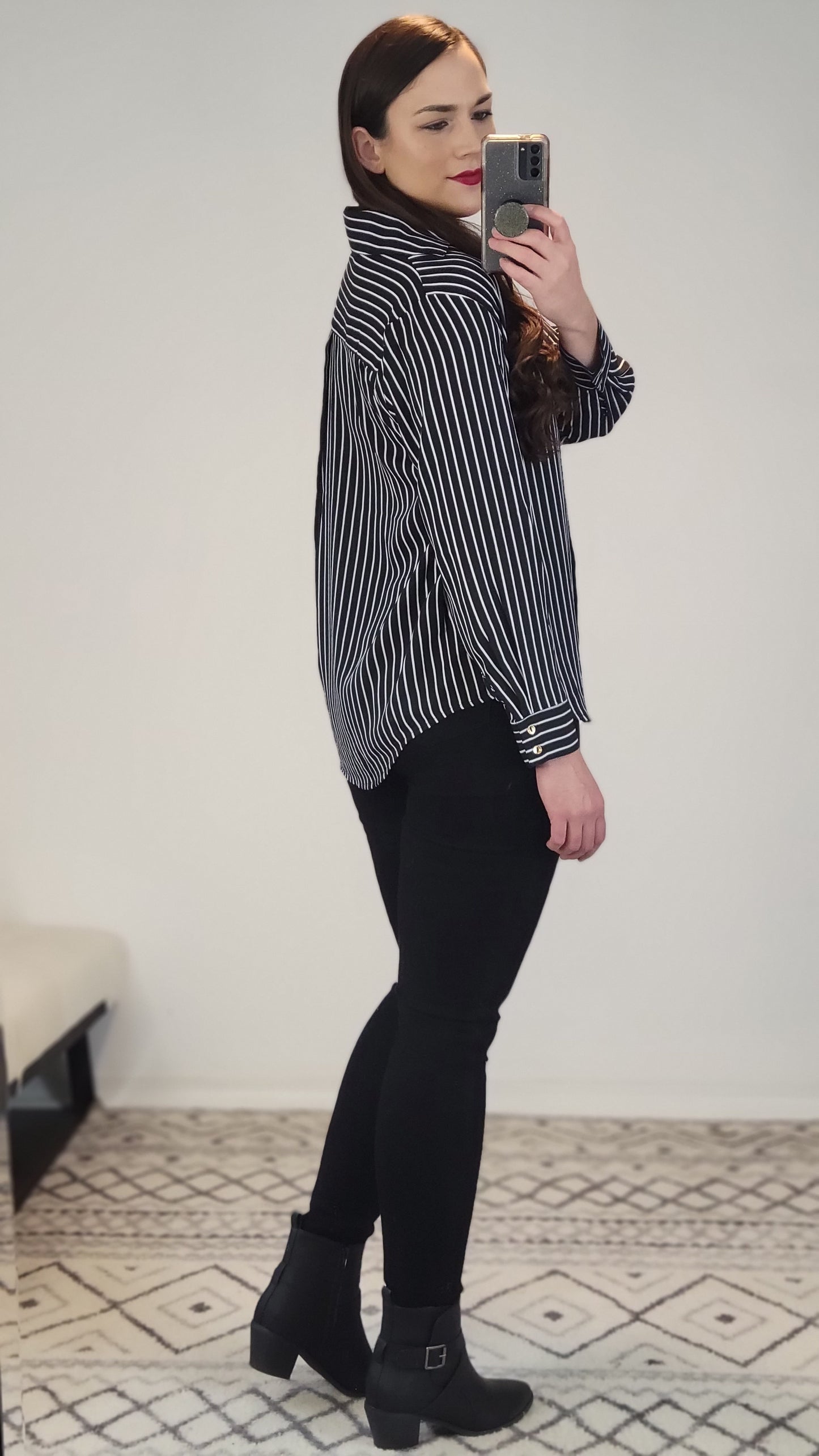 Black/White Pinstripe Long Sleeve Top "Helen"