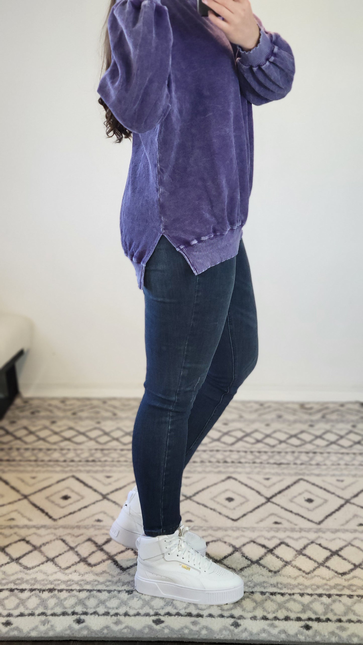 Purple Mineral Washed V-neck Sweater “Xena"