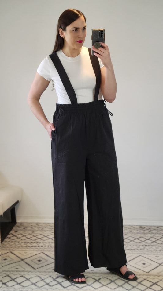 Black Wide Leg Suspender Jumpsuit “Chani”