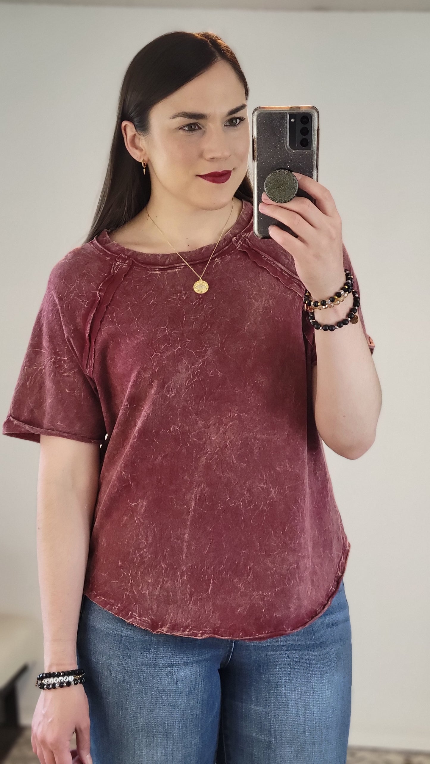 Cabernet Acid Wash Short Sleeve Tee “Madelyn”