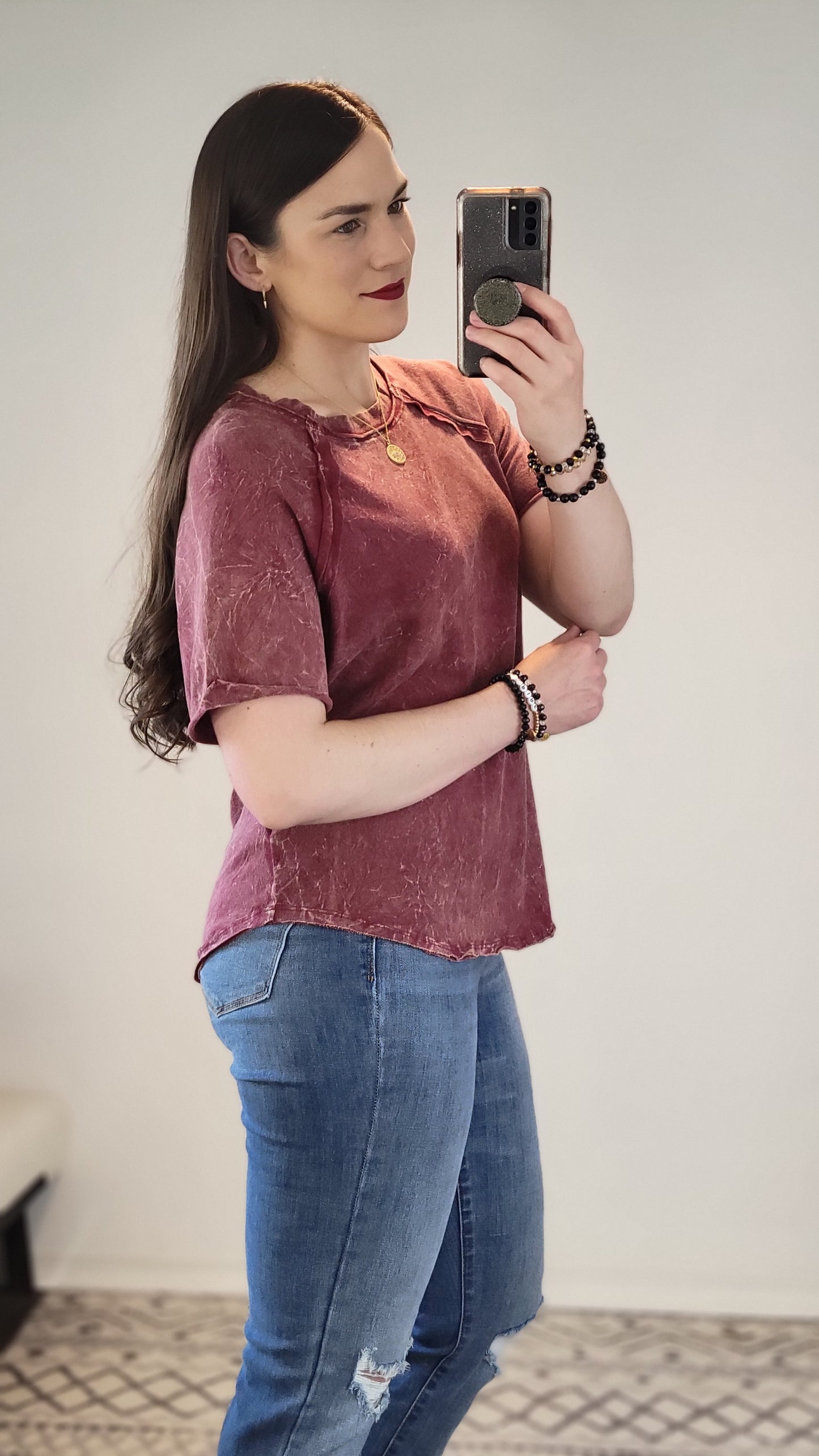 Cabernet Acid Wash Short Sleeve Tee “Madelyn”