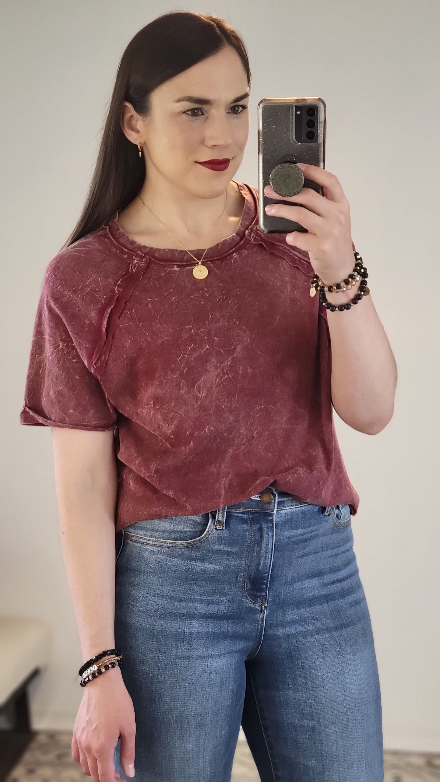 Cabernet Acid Wash Short Sleeve Tee “Madelyn”