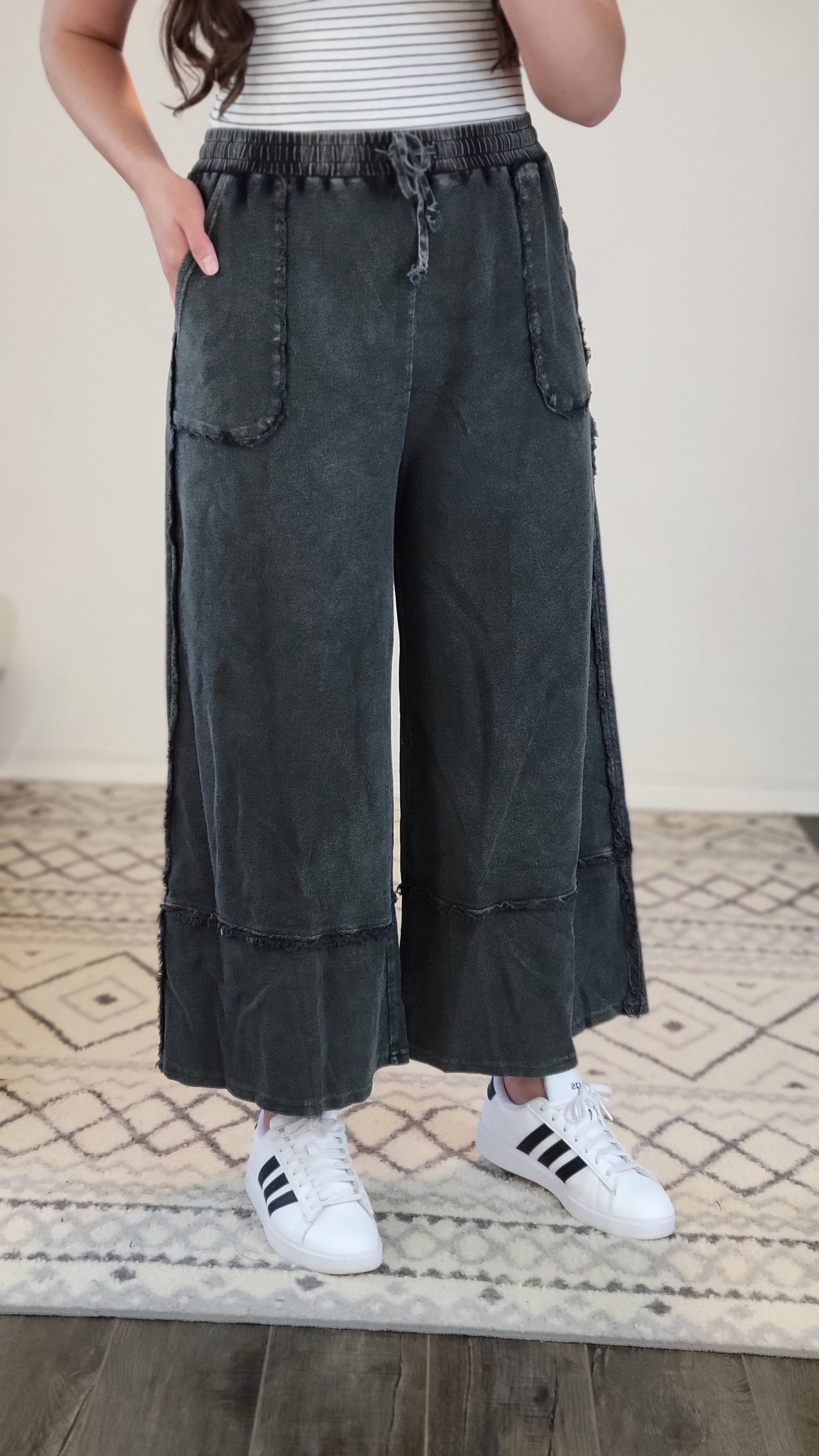 Charcoal Mineral Wash Wide Leg Lifestyle Pants “Penny”