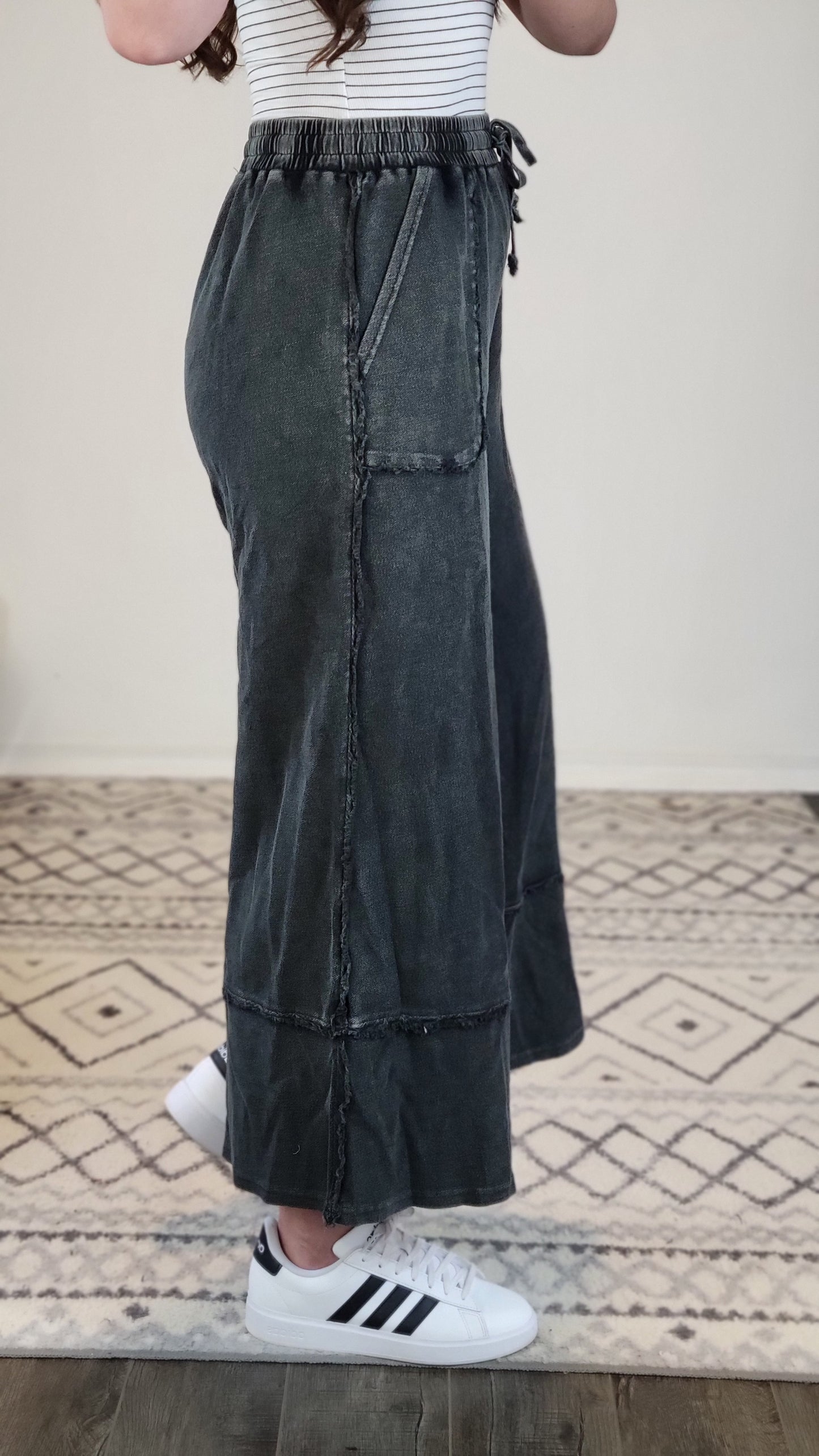 Charcoal Mineral Wash Wide Leg Lifestyle Pants “Penny”