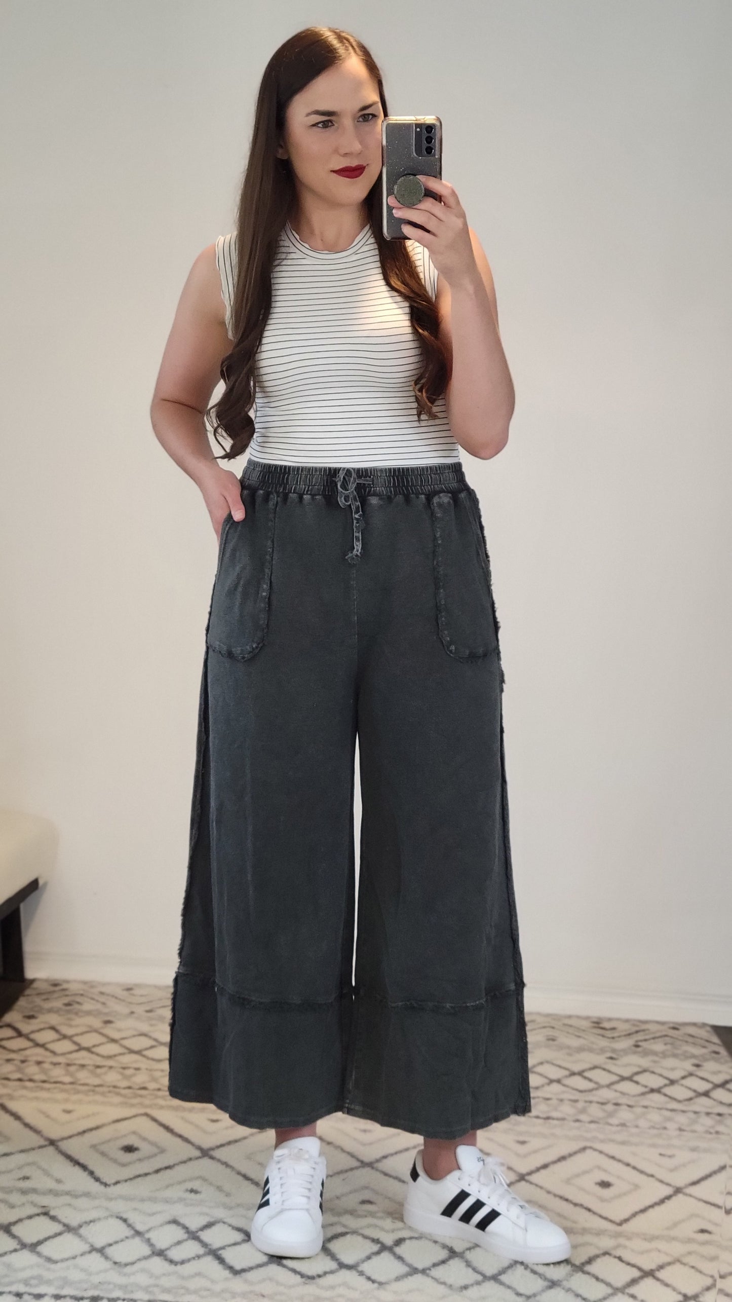 Charcoal Mineral Wash Wide Leg Lifestyle Pants “Penny”