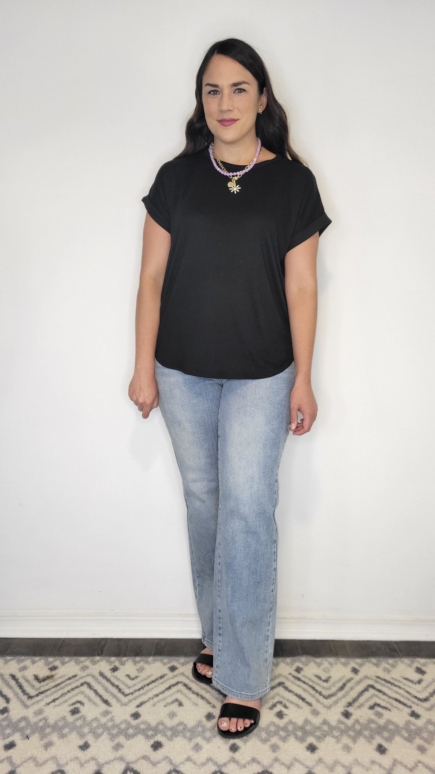 Black Basic Dolman Cuffed Sleeve Top “Remy”