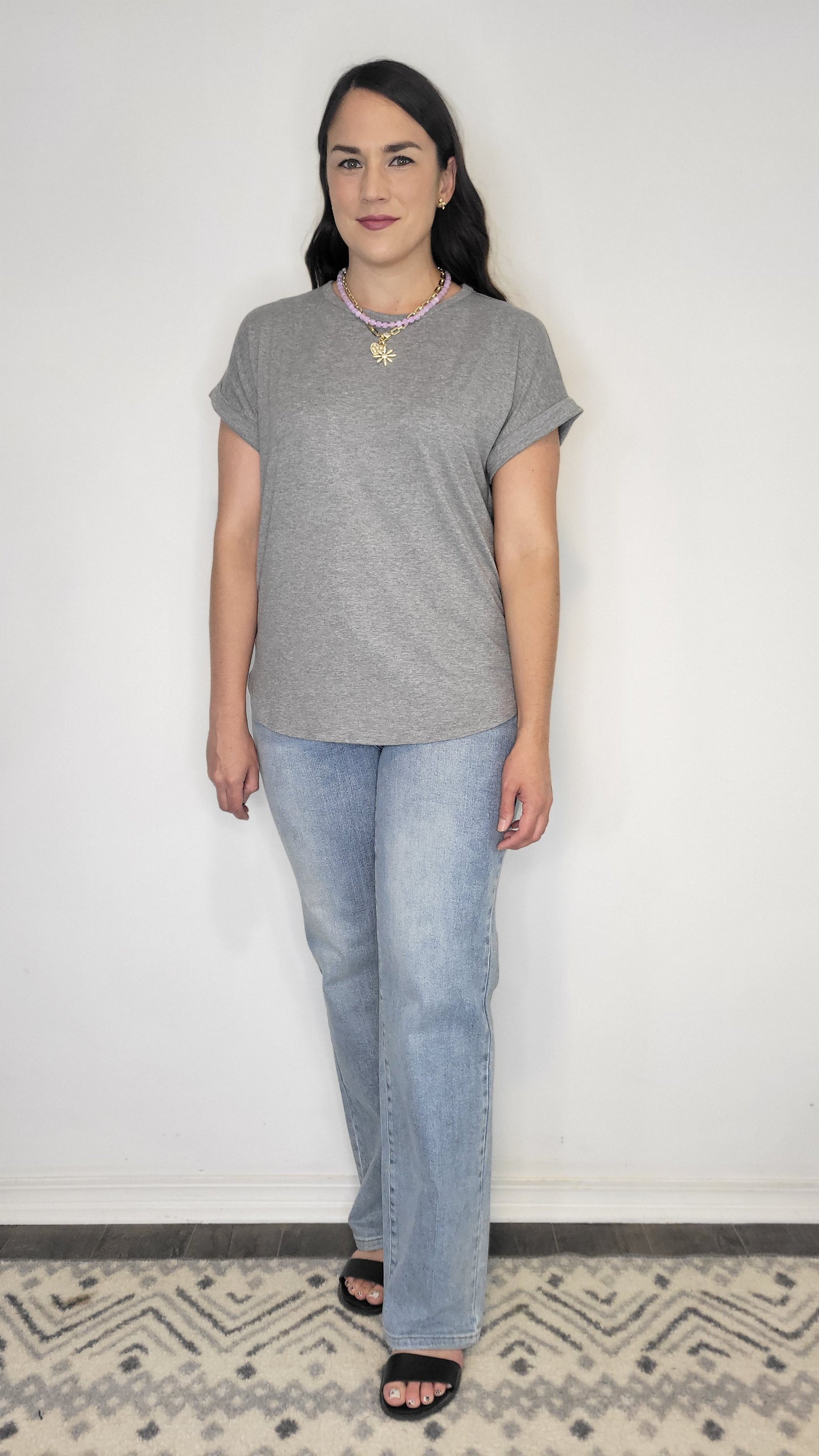 Grey Basic Dolman Cuffed Sleeve Top “Ryan”