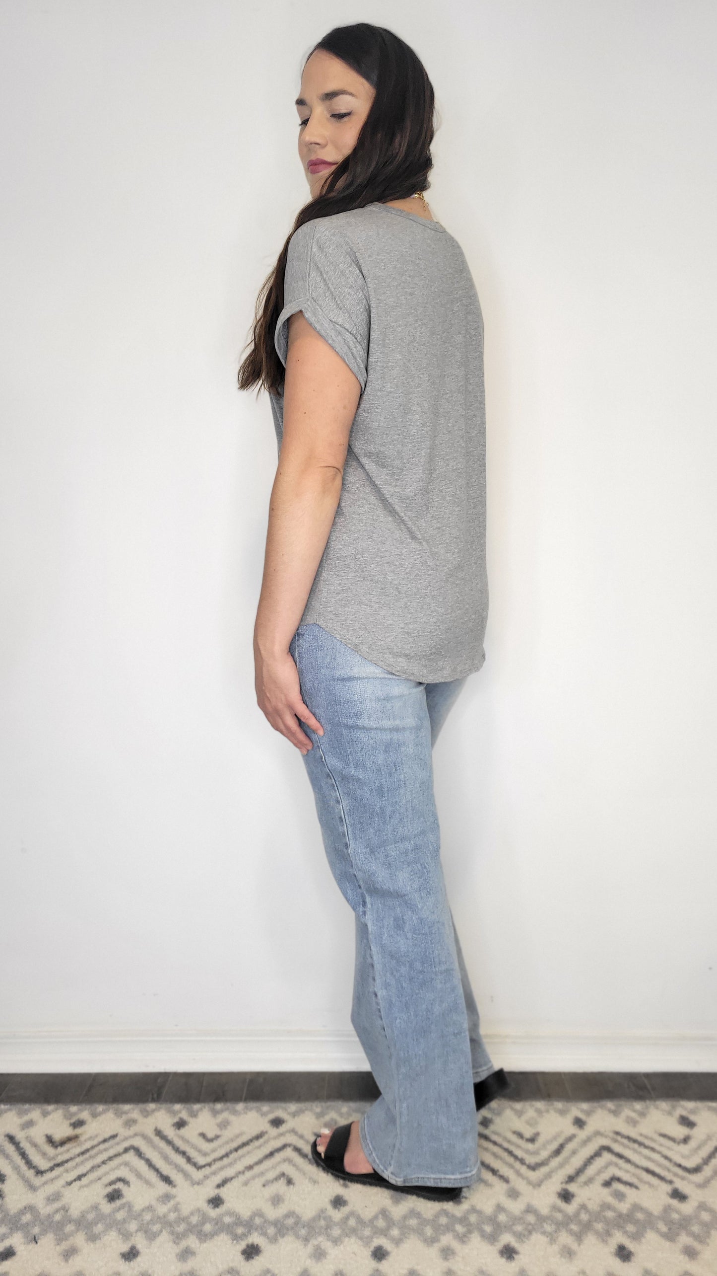 Grey Basic Dolman Cuffed Sleeve Top “Ryan”