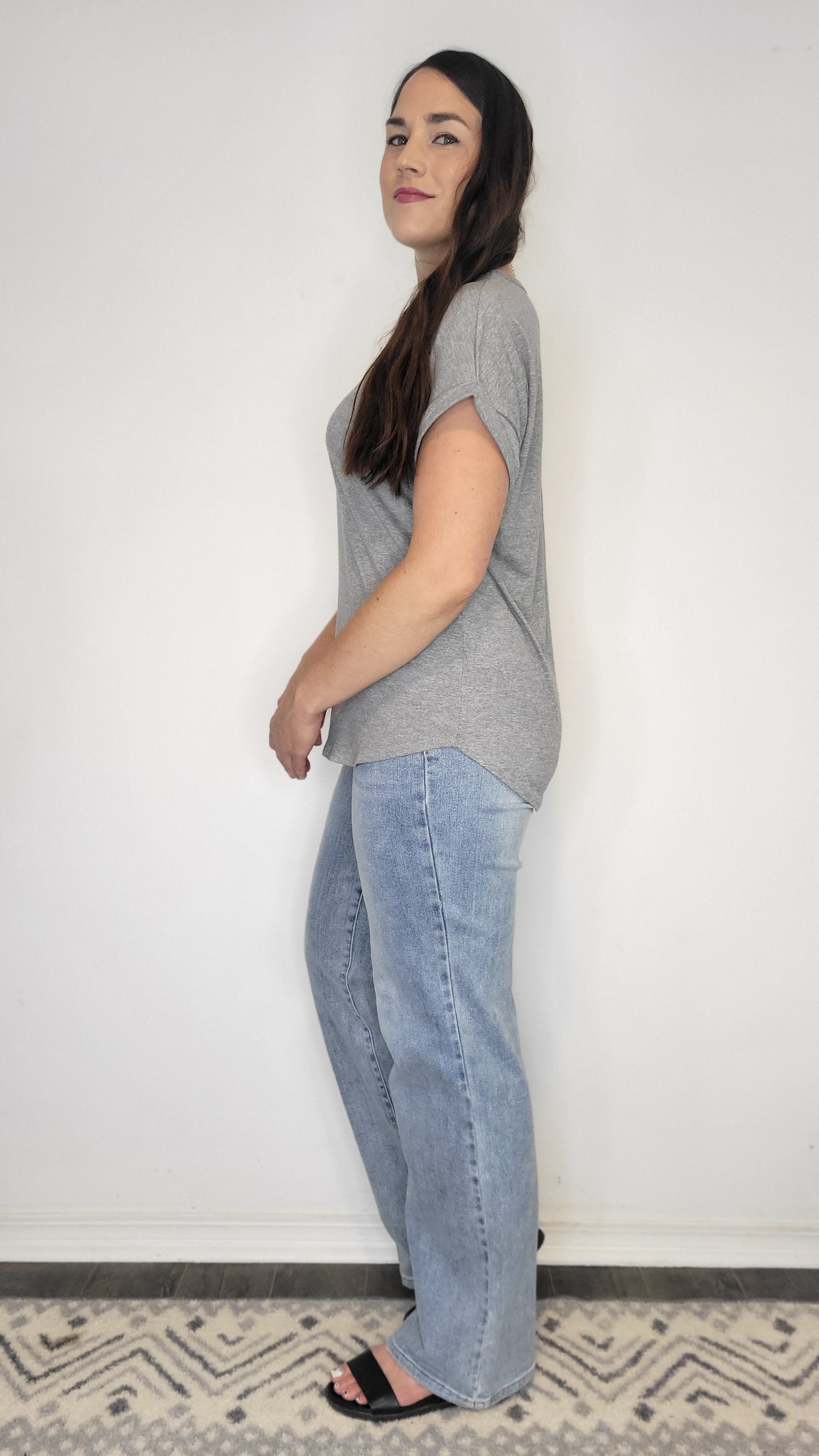 Grey Basic Dolman Cuffed Sleeve Top “Ryan”