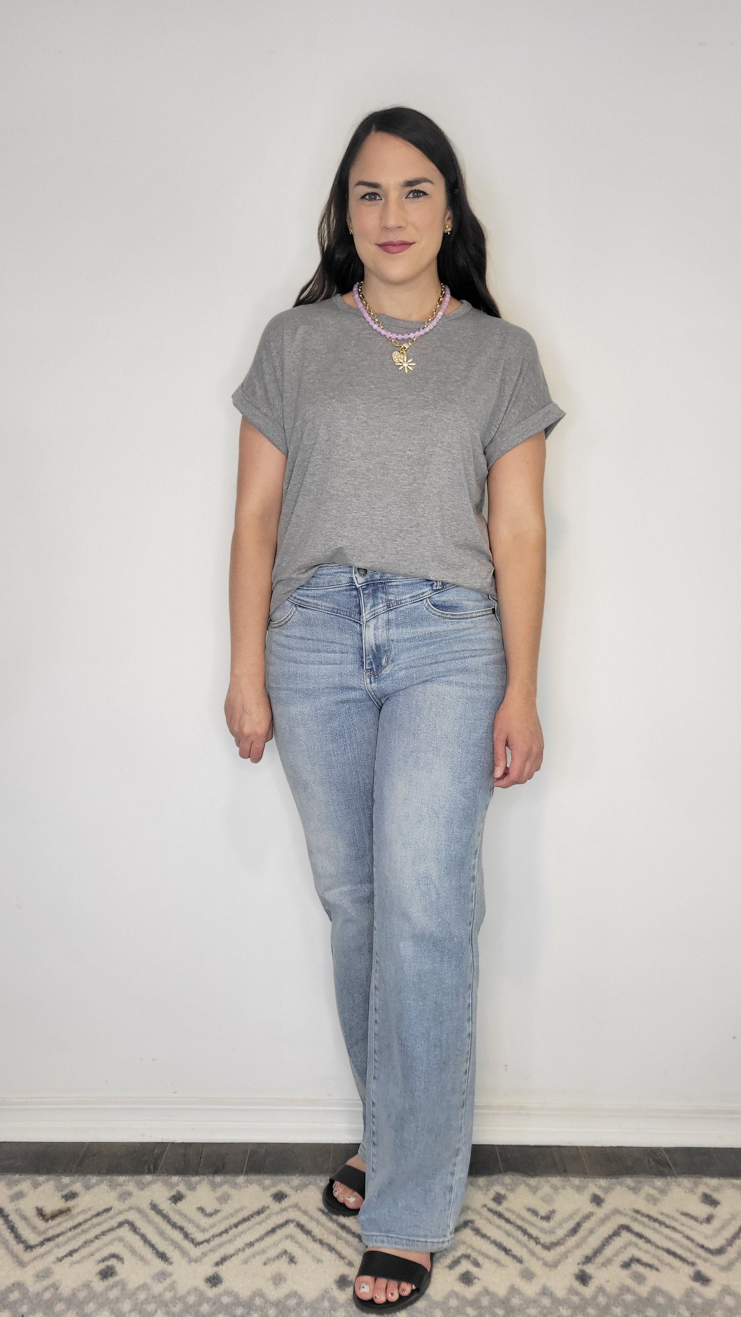 Grey Basic Dolman Cuffed Sleeve Top “Ryan”