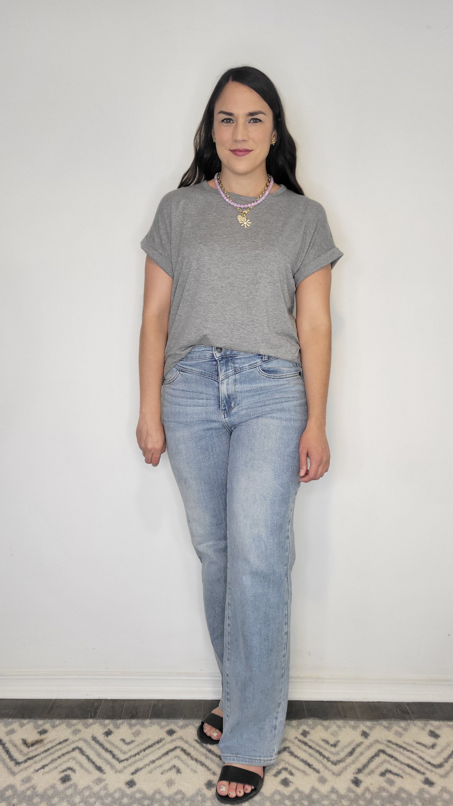 Grey Basic Dolman Cuffed Sleeve Top “Ryan”