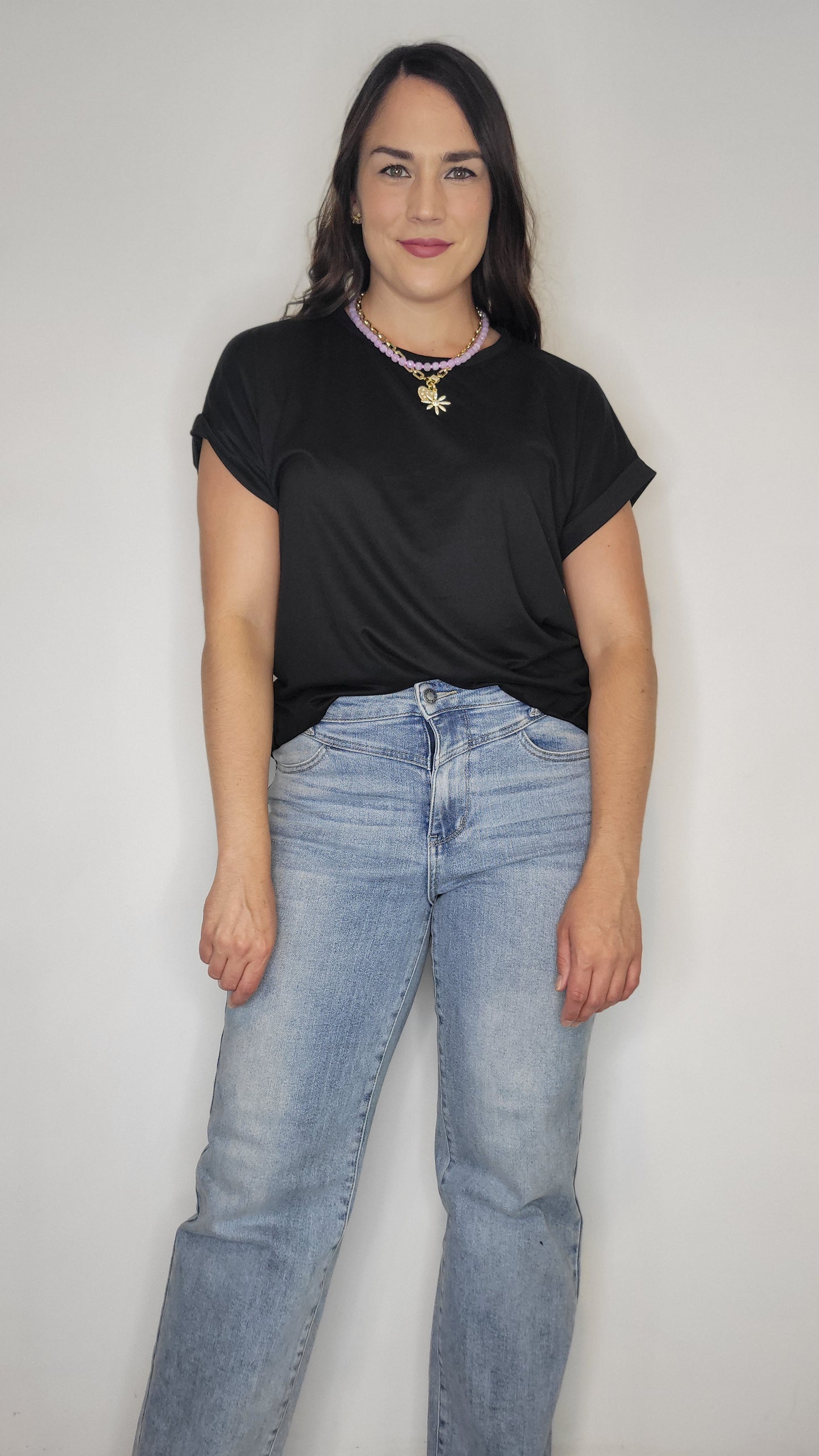 Black Basic Dolman Cuffed Sleeve Top “Remy”