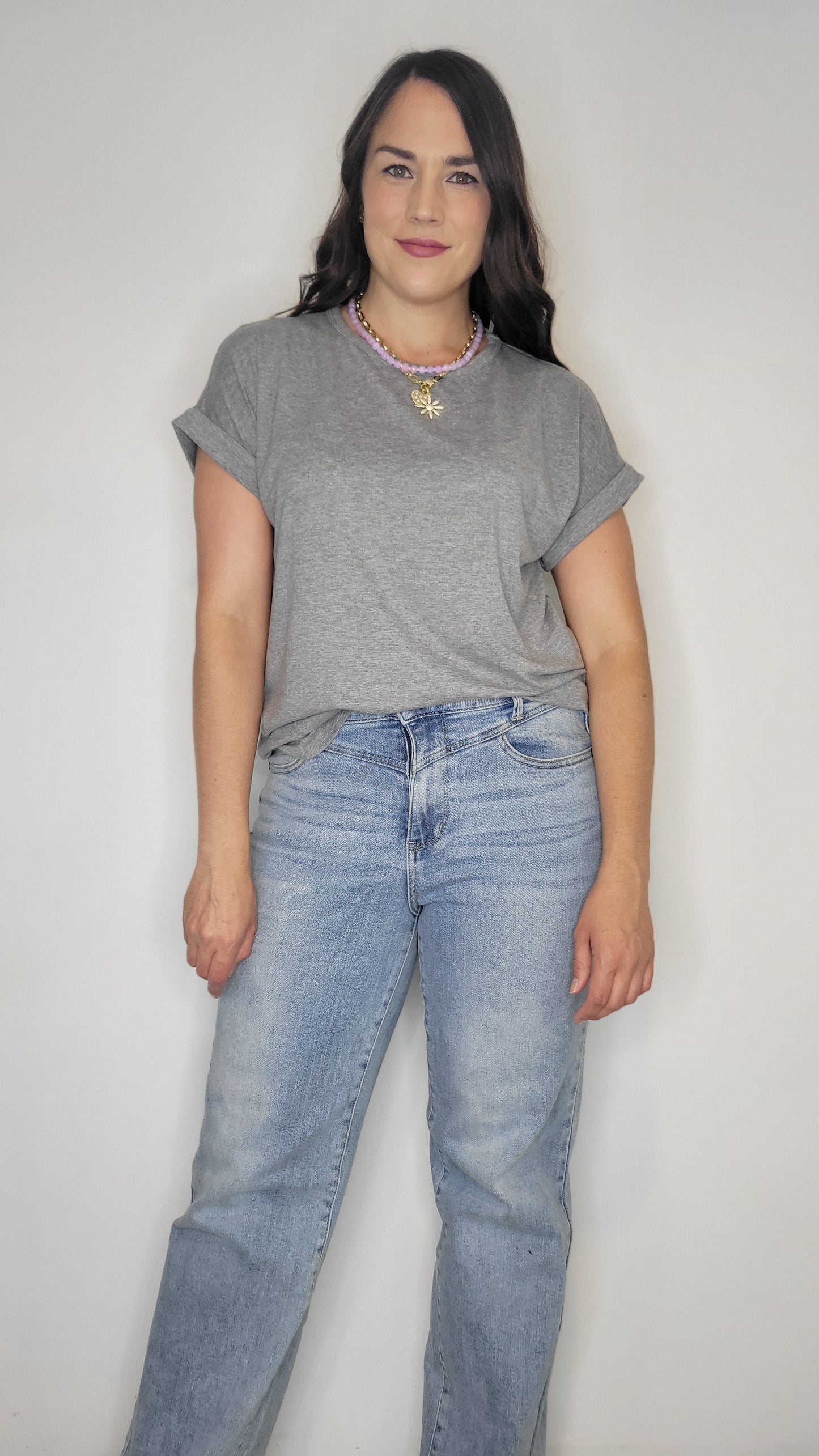 Grey Basic Dolman Cuffed Sleeve Top “Ryan”