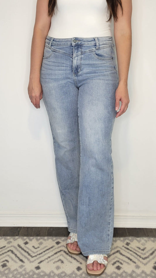 Judy Blue High Rise Light Wash Yoke Retro Wide Leg “Esme”