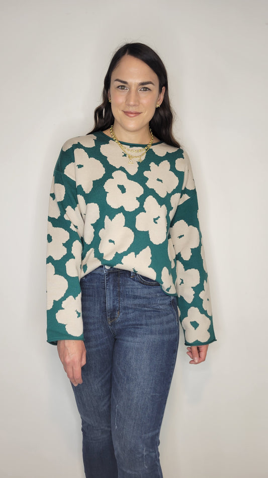 Pine/Light Beige Floral Sweater “Dallas”