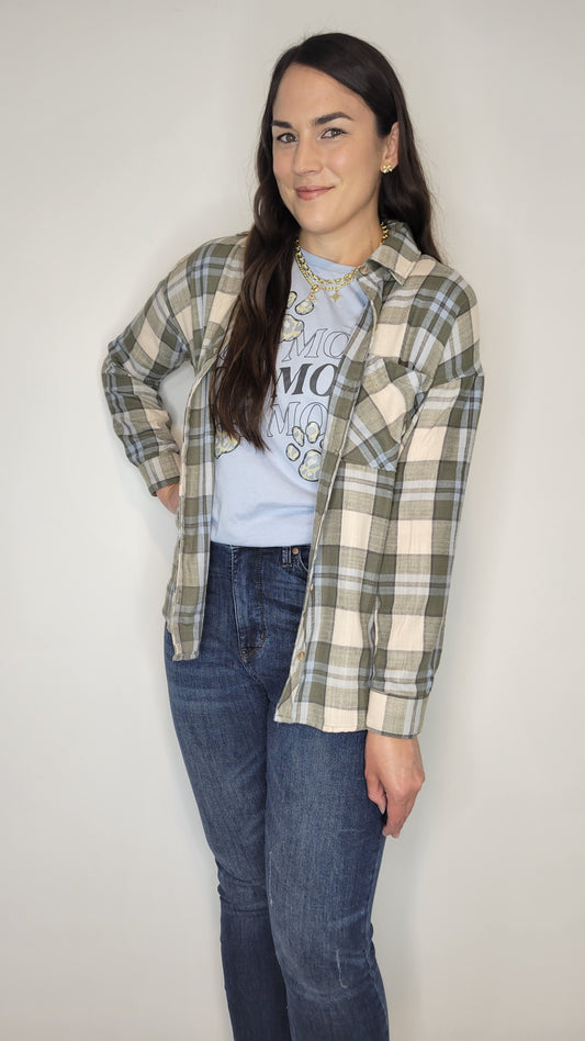 Olive/ Light Blue Pumpkin Patch Flannel “Dakota”