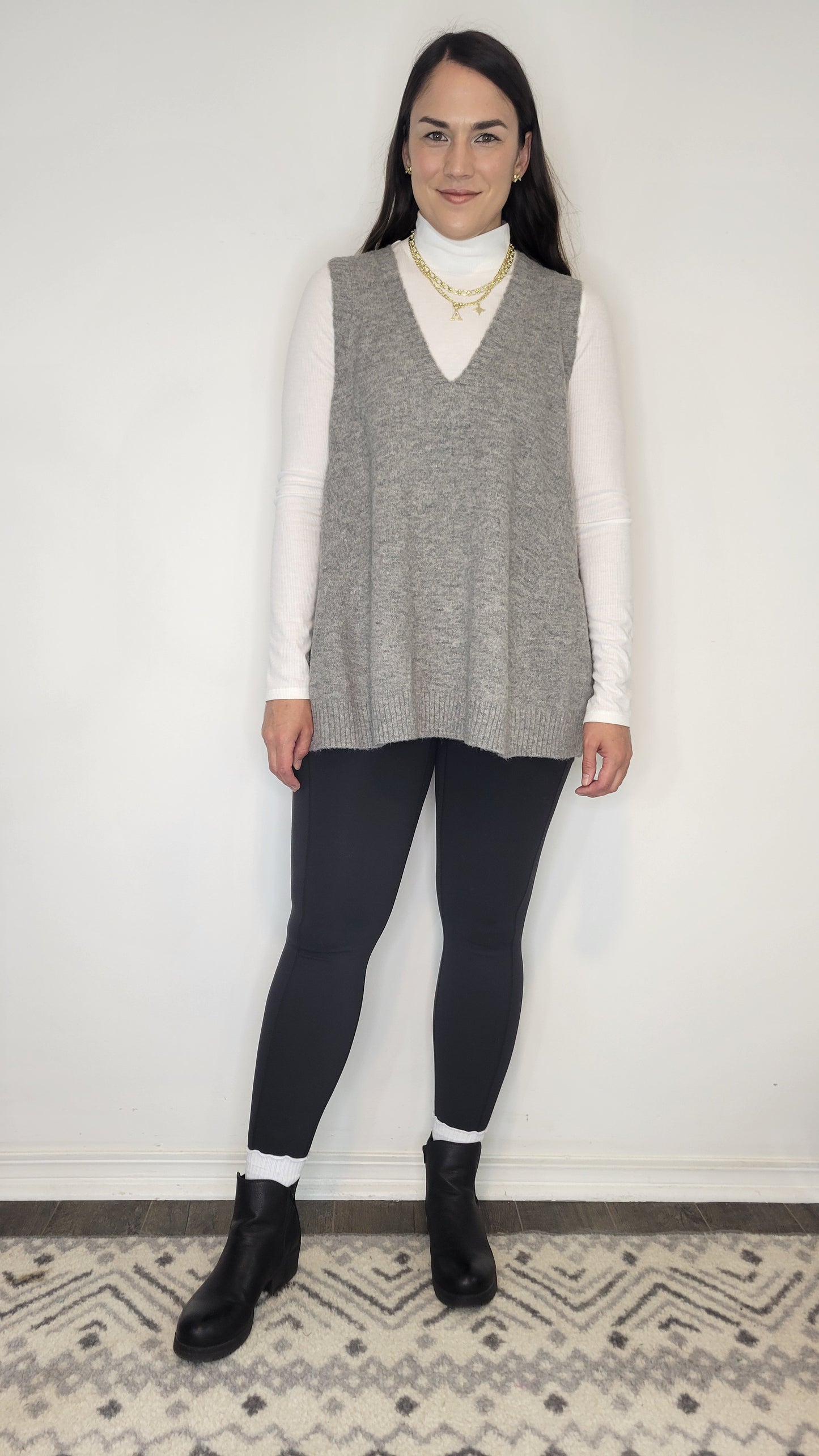 Heather Grey Oversize Long Sweater Vest with Pockets “Delany”