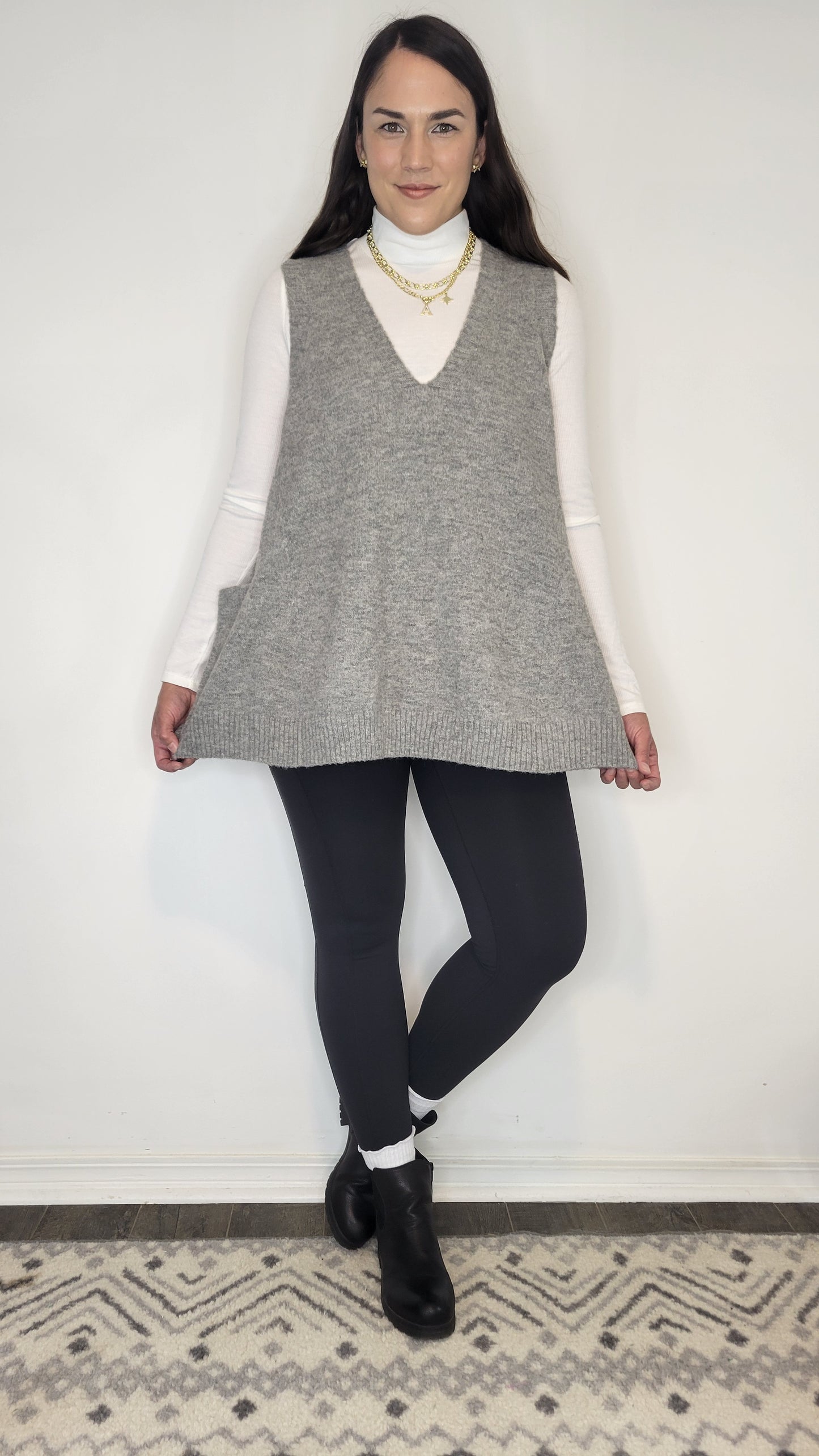 Heather Grey Oversize Long Sweater Vest with Pockets “Delany”