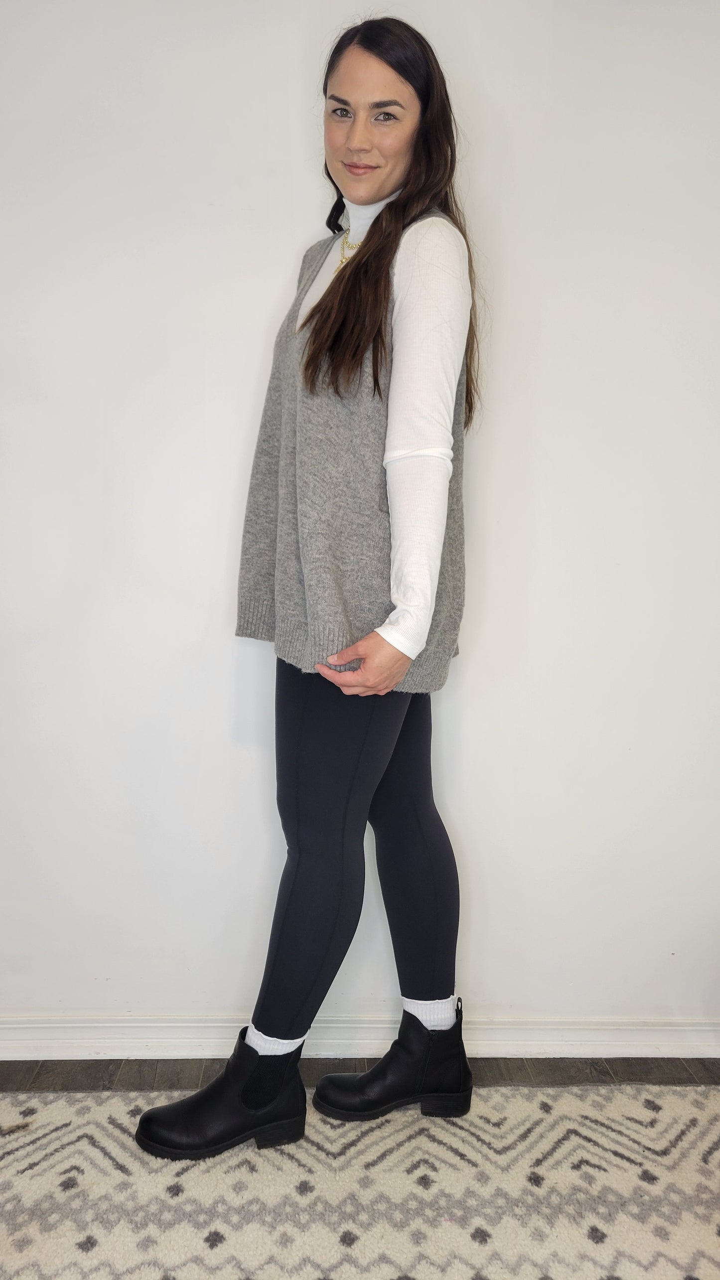 Heather Grey Oversize Long Sweater Vest with Pockets “Delany”