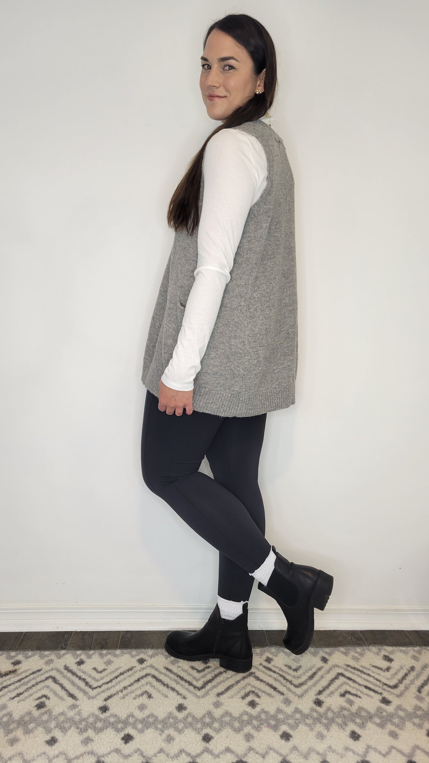 Heather Grey Oversize Long Sweater Vest with Pockets “Delany”