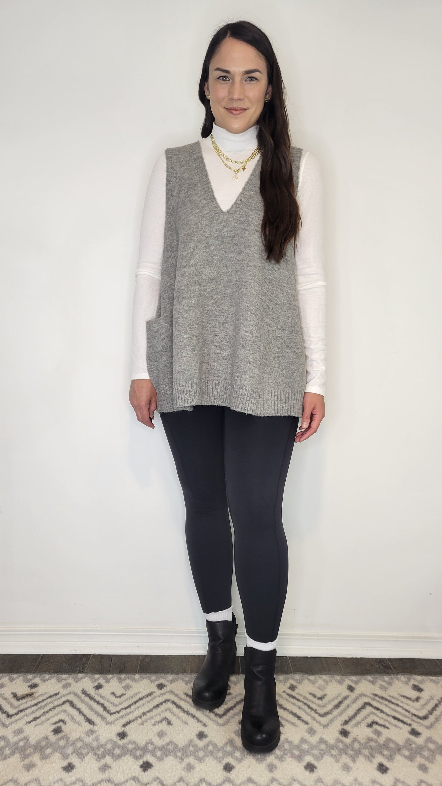 Heather Grey Oversize Long Sweater Vest with Pockets “Delany”