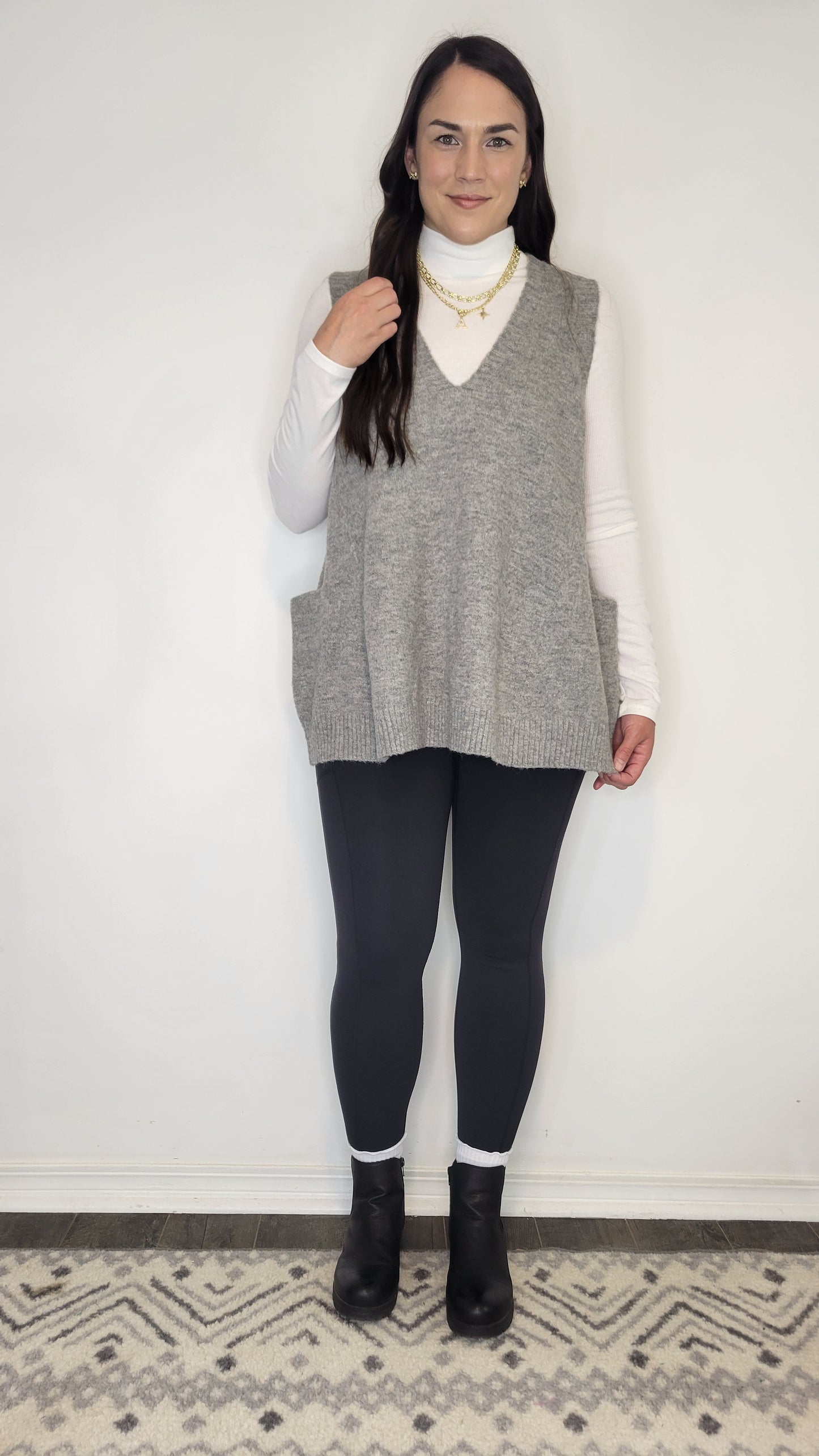 Heather Grey Oversize Long Sweater Vest with Pockets “Delany”