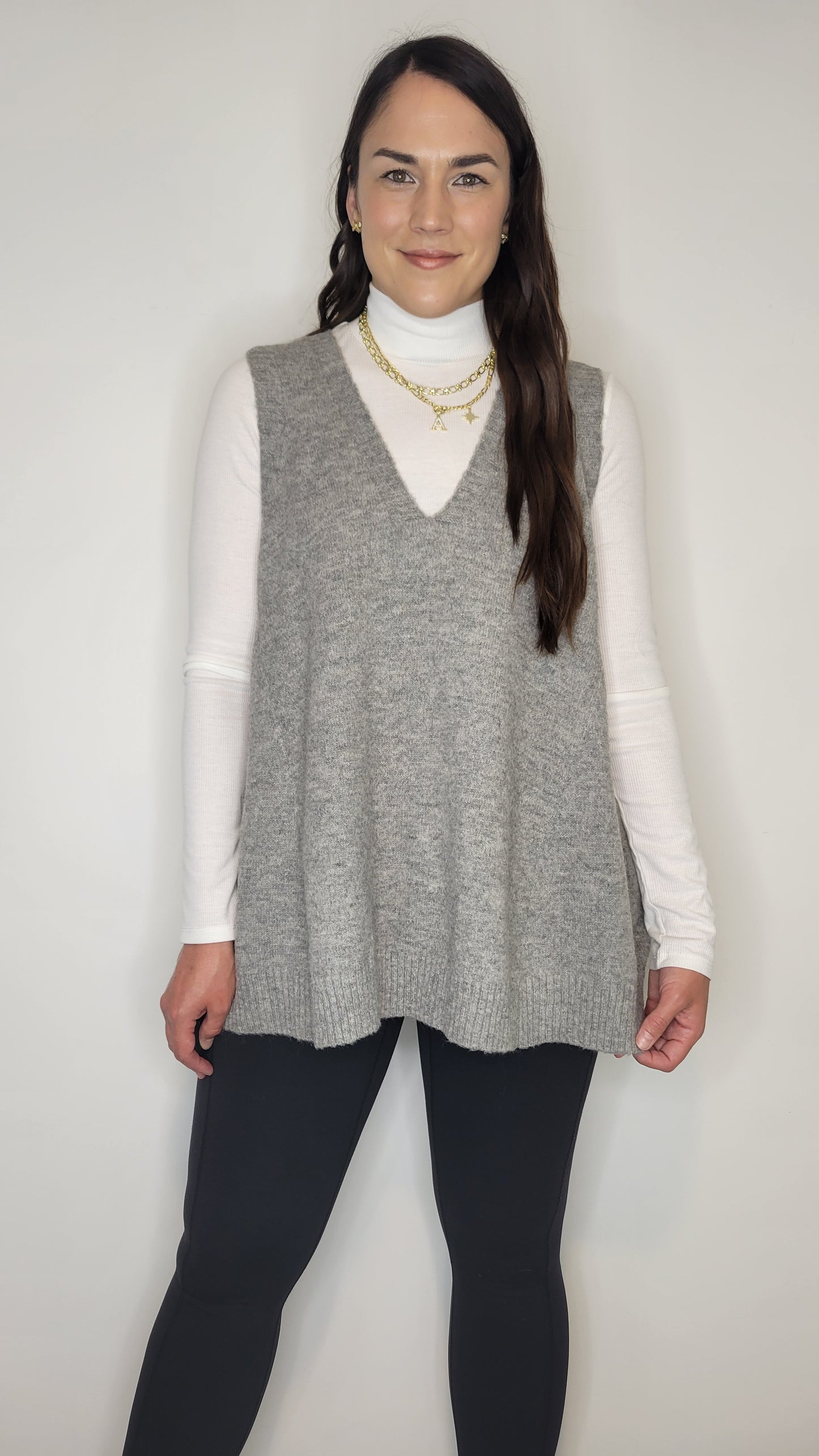 Heather Grey Oversize Long Sweater Vest with Pockets “Delany”