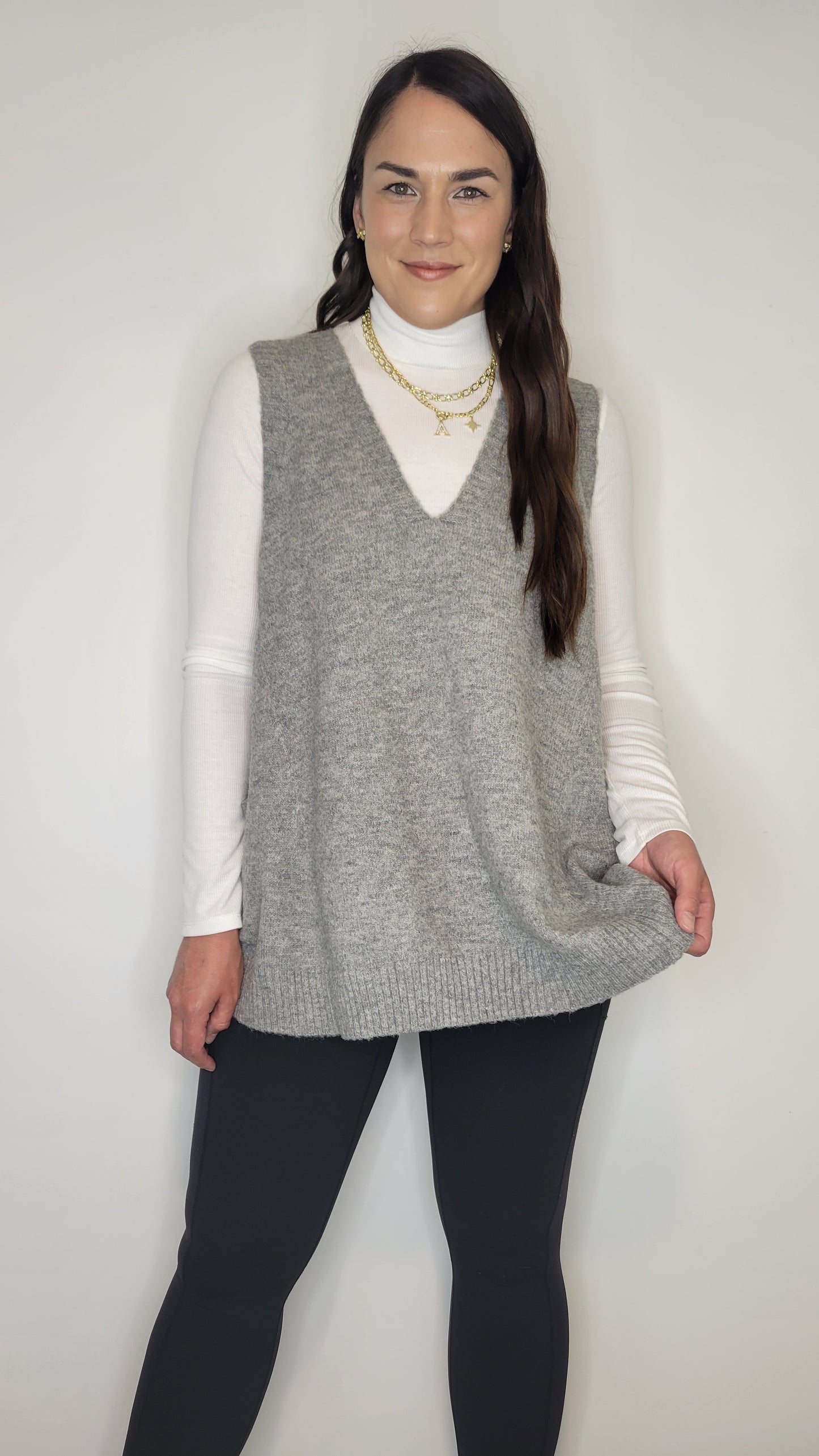 Heather Grey Oversize Long Sweater Vest with Pockets “Delany”