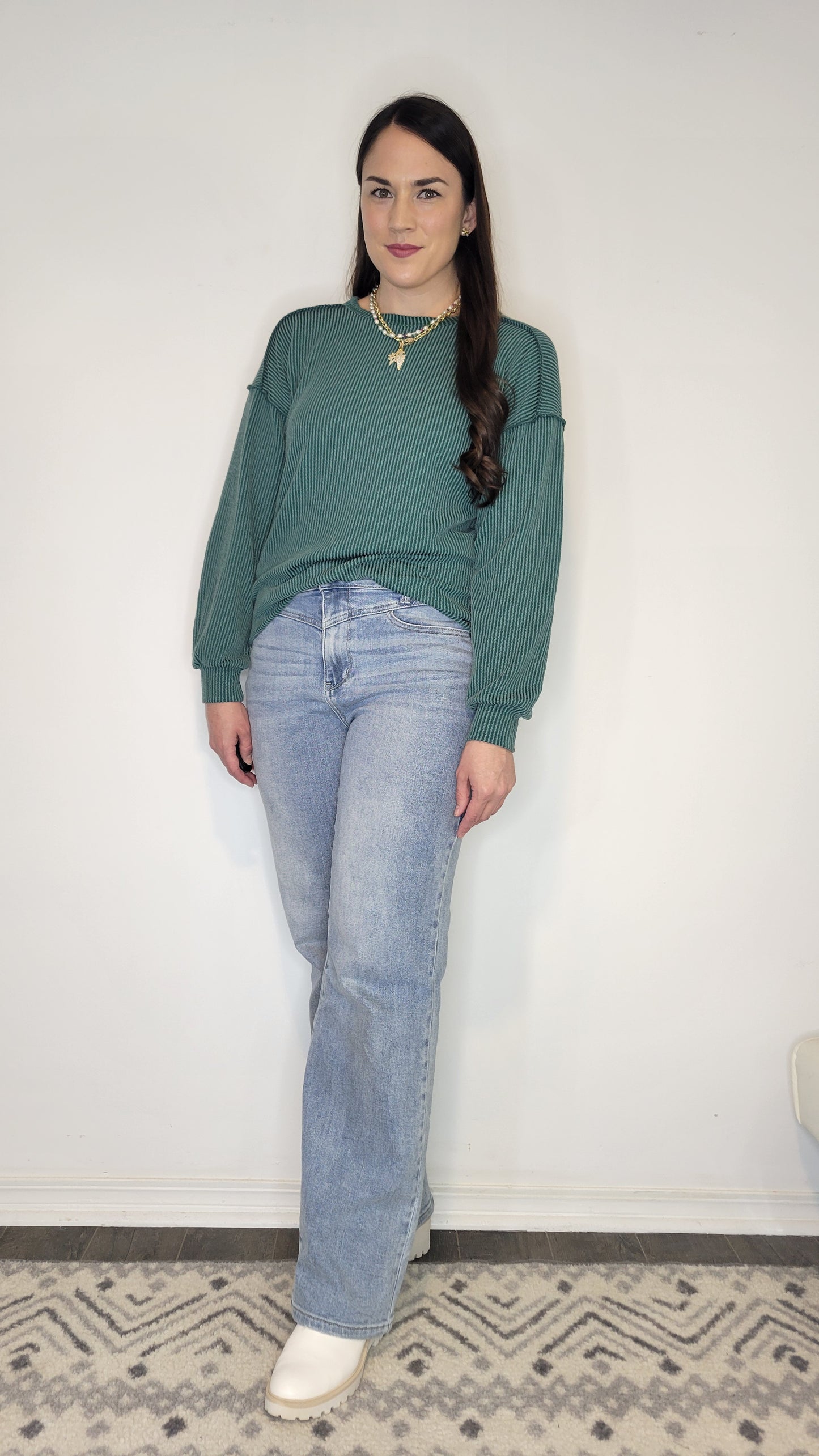 Hunter Green Urban Ribbed Long Sleeve Top "Regina"