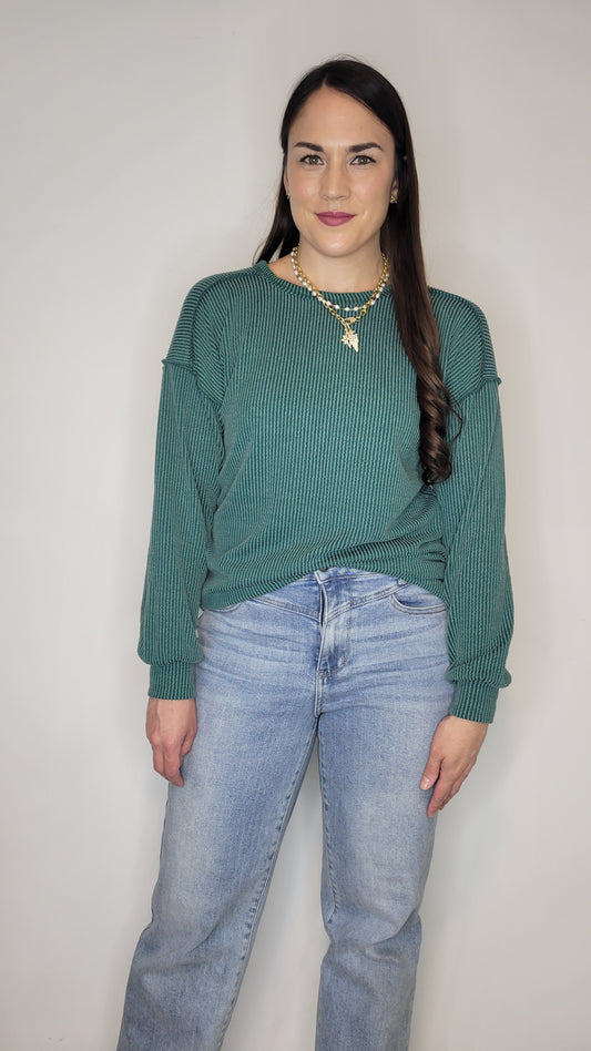 Hunter Green Urban Ribbed Long Sleeve Top "Regina"