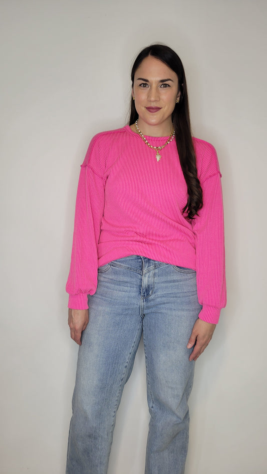 Hot Pink Urban Ribbed Long Sleeve Top "Cady"