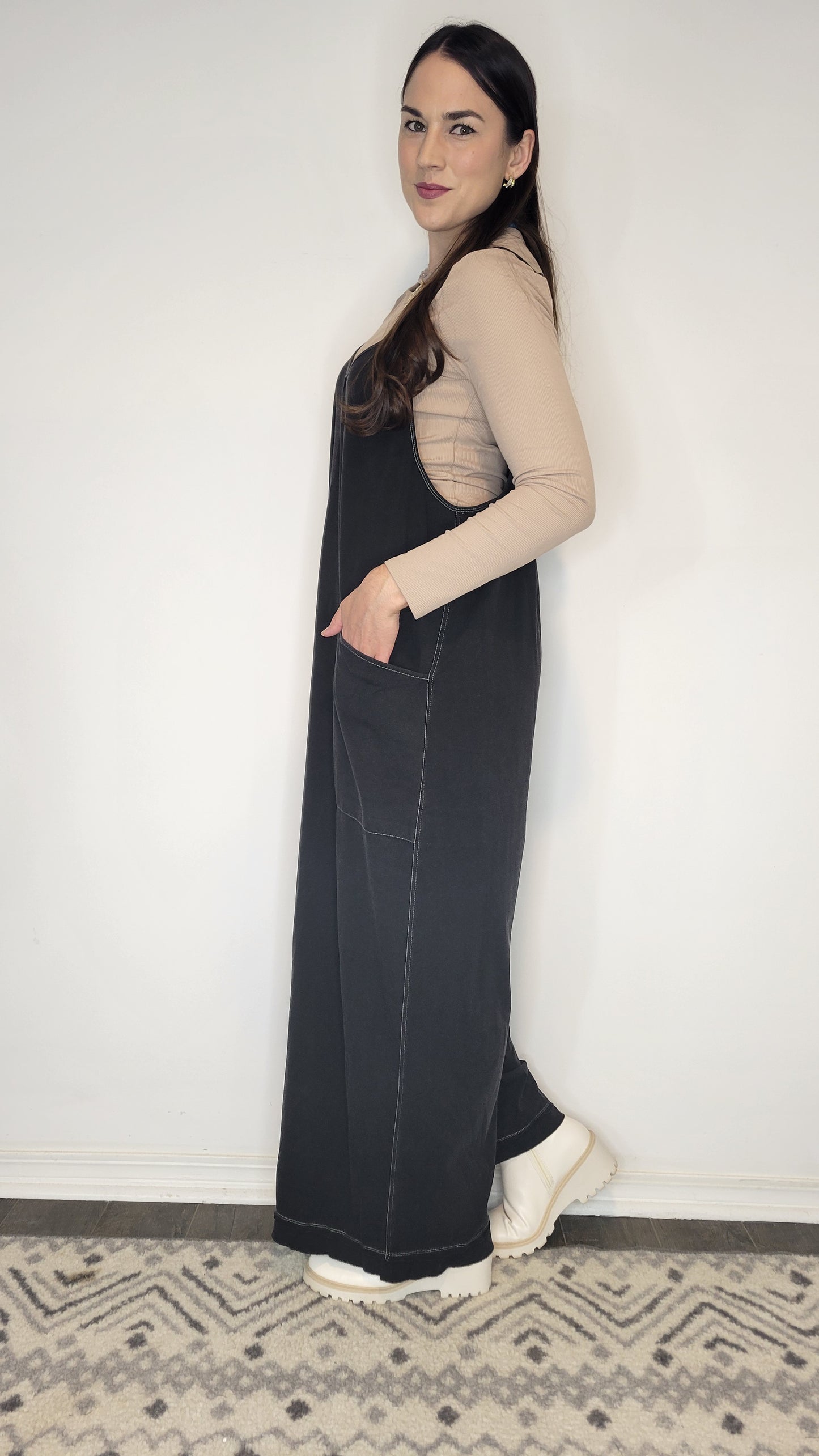 Black Mineral Wash Wide Leg Jumpsuit "Tatum"