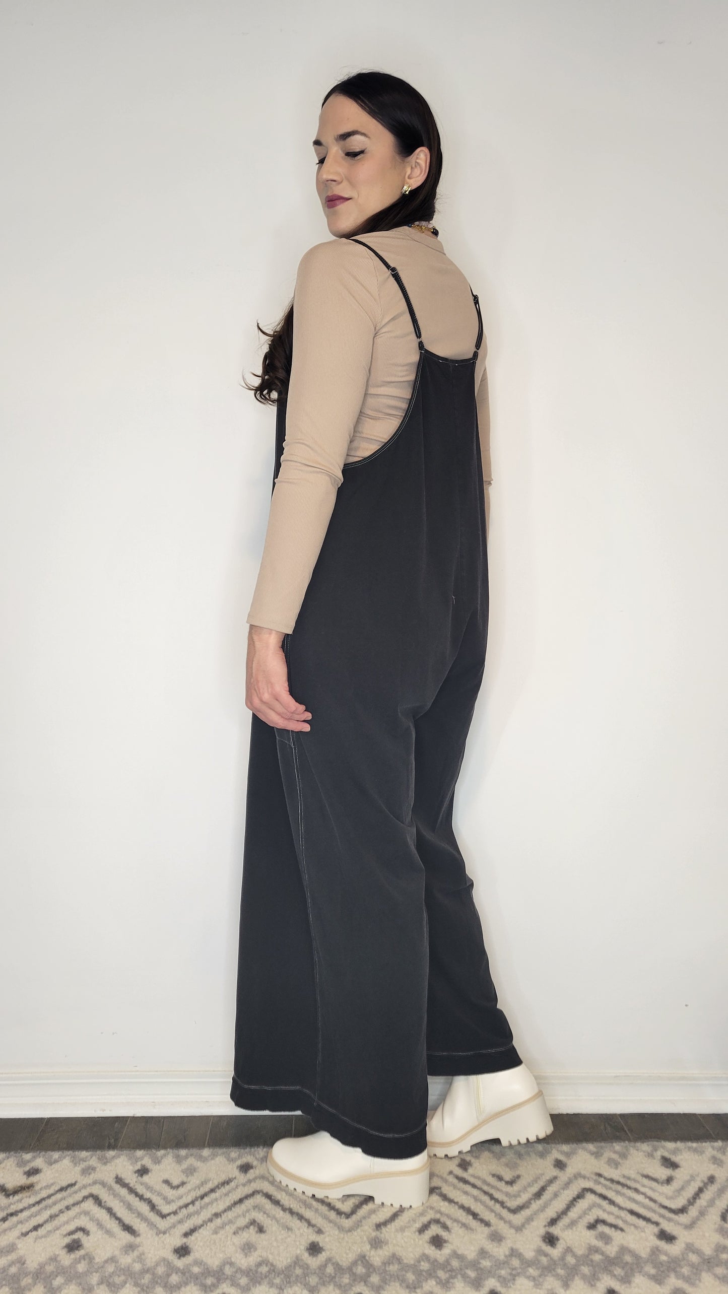 Black Mineral Wash Wide Leg Jumpsuit "Tatum"