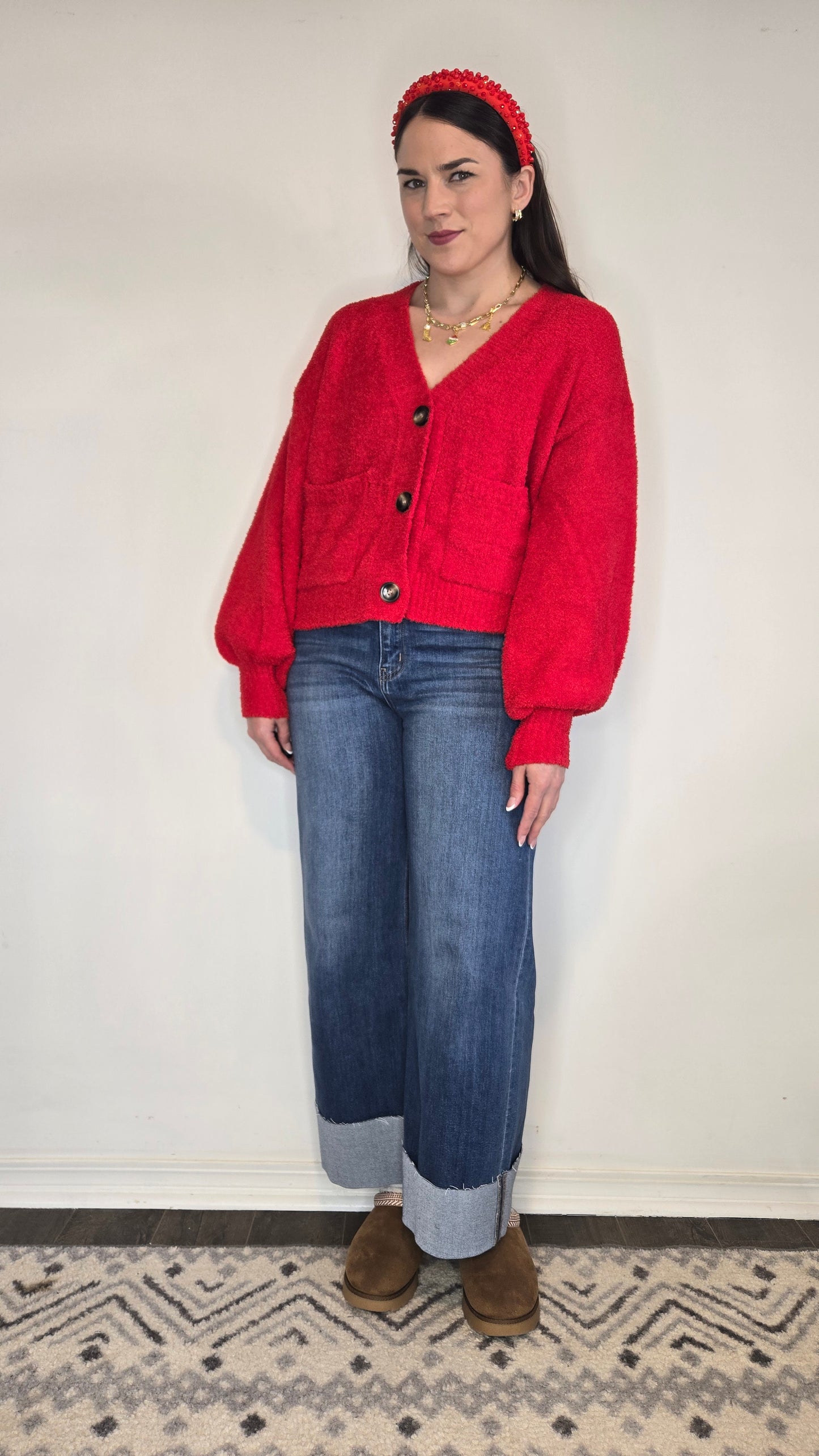 Red Cropped Button Up Cardigan "Mila"