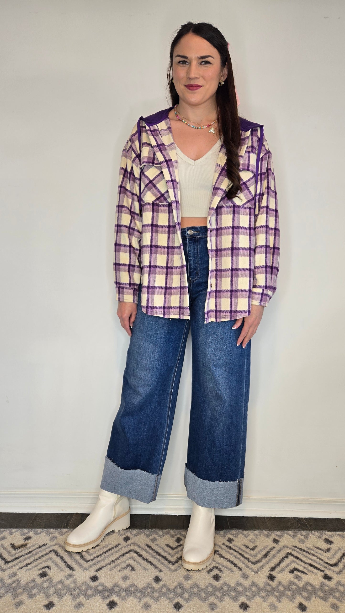 Purple Plaid Hooded Oversize Shacket "Peyton"