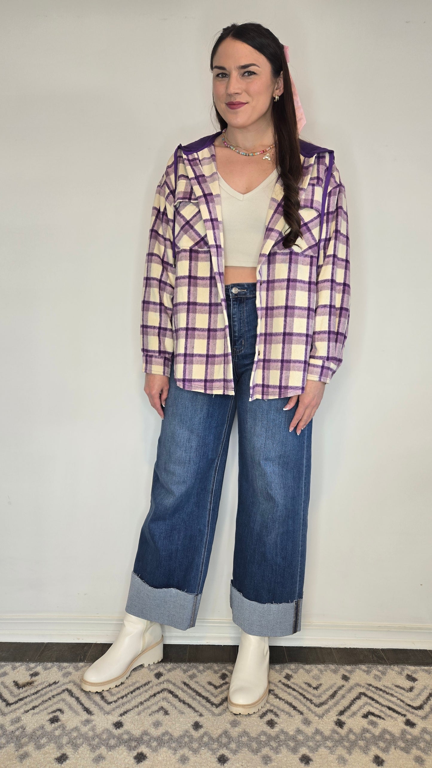 Purple Plaid Hooded Oversize Shacket "Peyton"