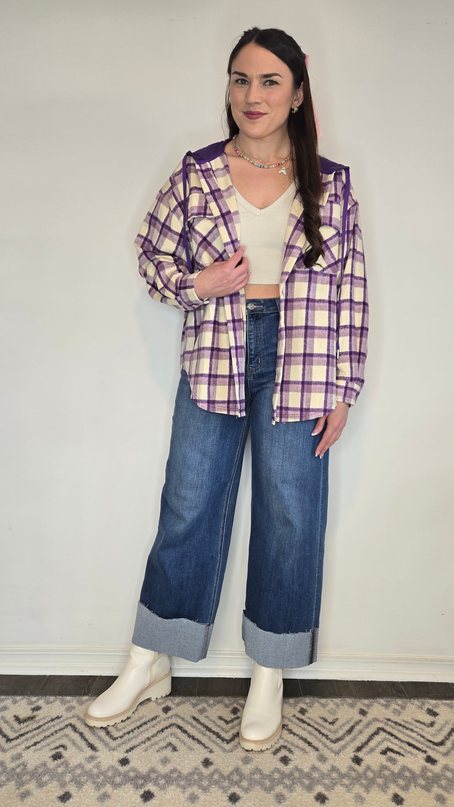 Purple Plaid Hooded Oversize Shacket "Peyton"